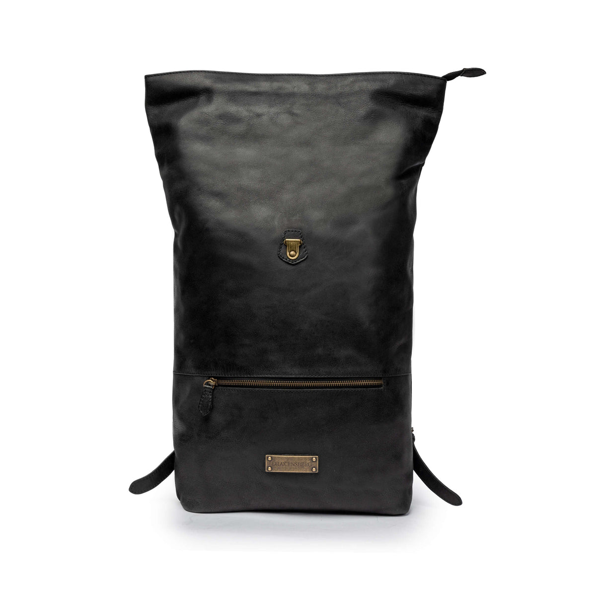 Ryan leather rolltop backpack in Vintage Black – extended rolltop for extra space