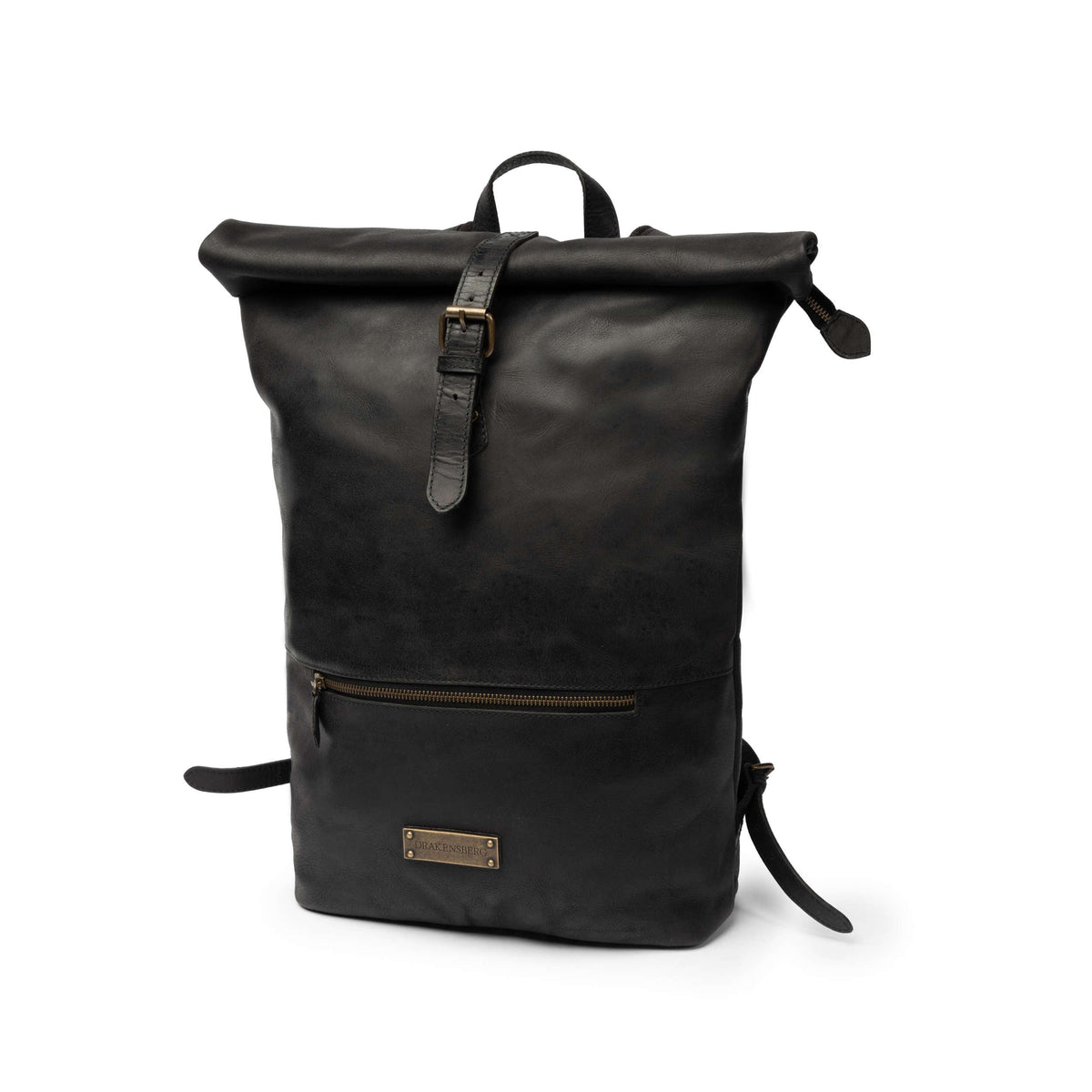 Ryan leather rolltop backpack in Vintage Black – view of the rolltop backpack
