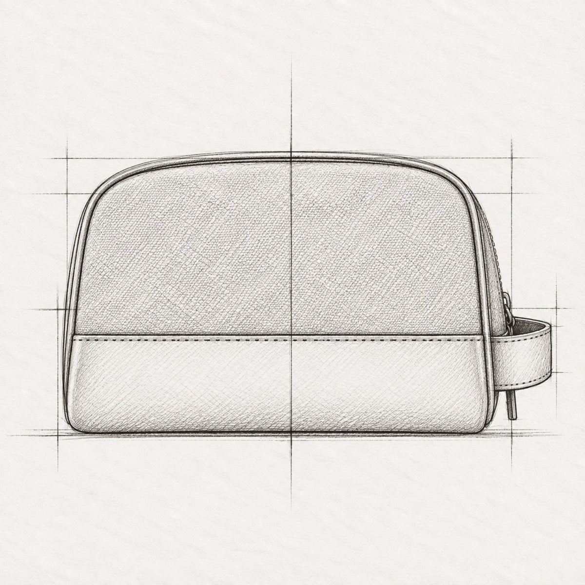 Vue de côté dessinée à la main de la trousse de toilette Glen avec fond en cuir