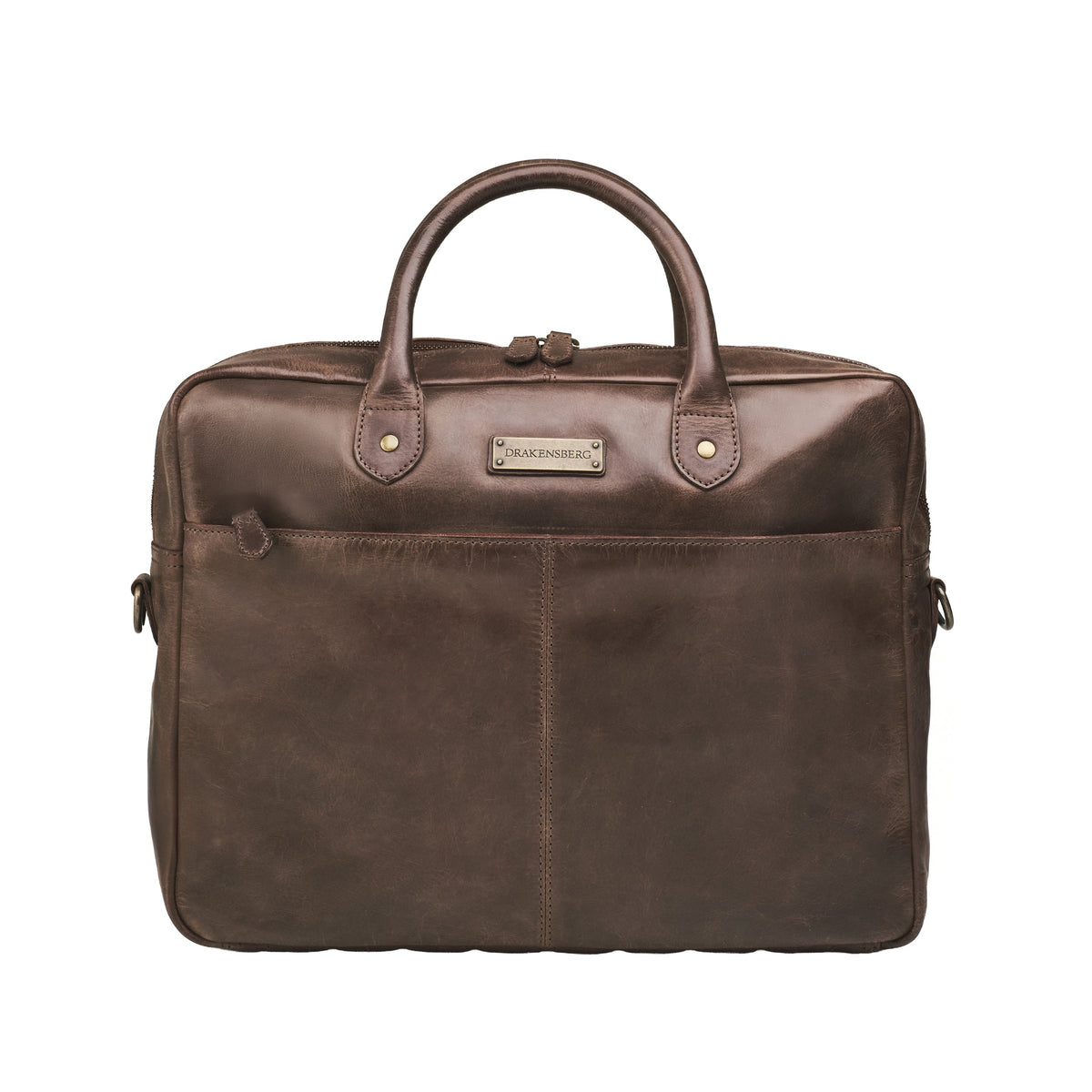 Hugo leather briefcase in Coffee Brown – front view