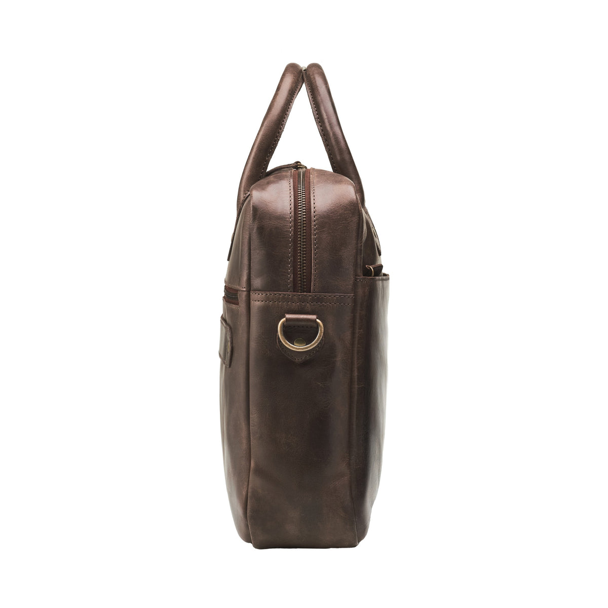 Hugo leather briefcase in Coffee Brown – side view