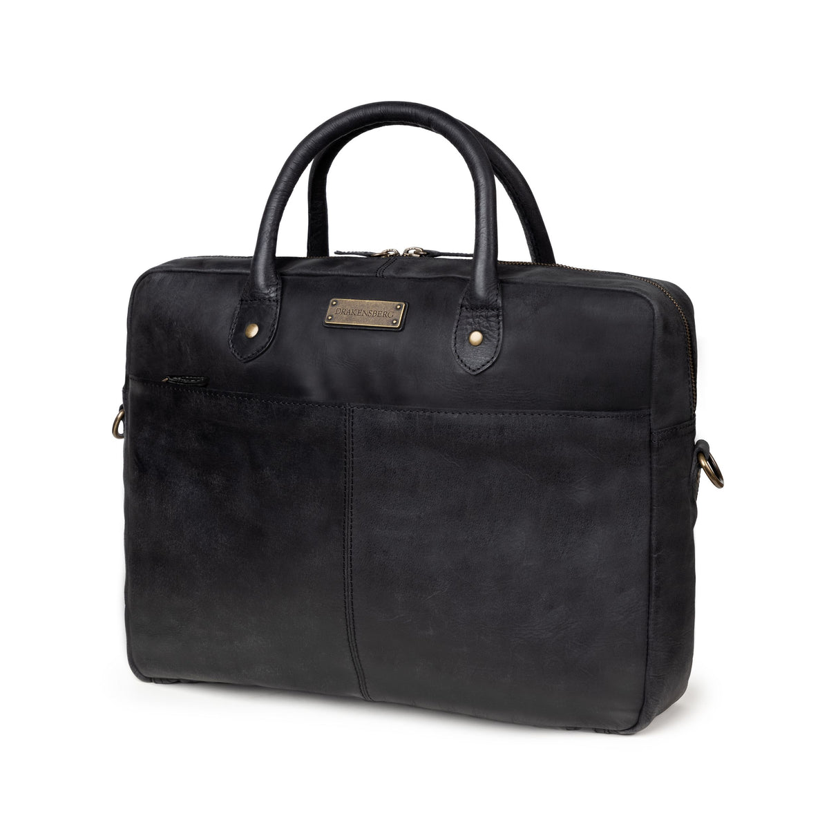Hugo leather briefcase in Vintage Black – three-quarter view