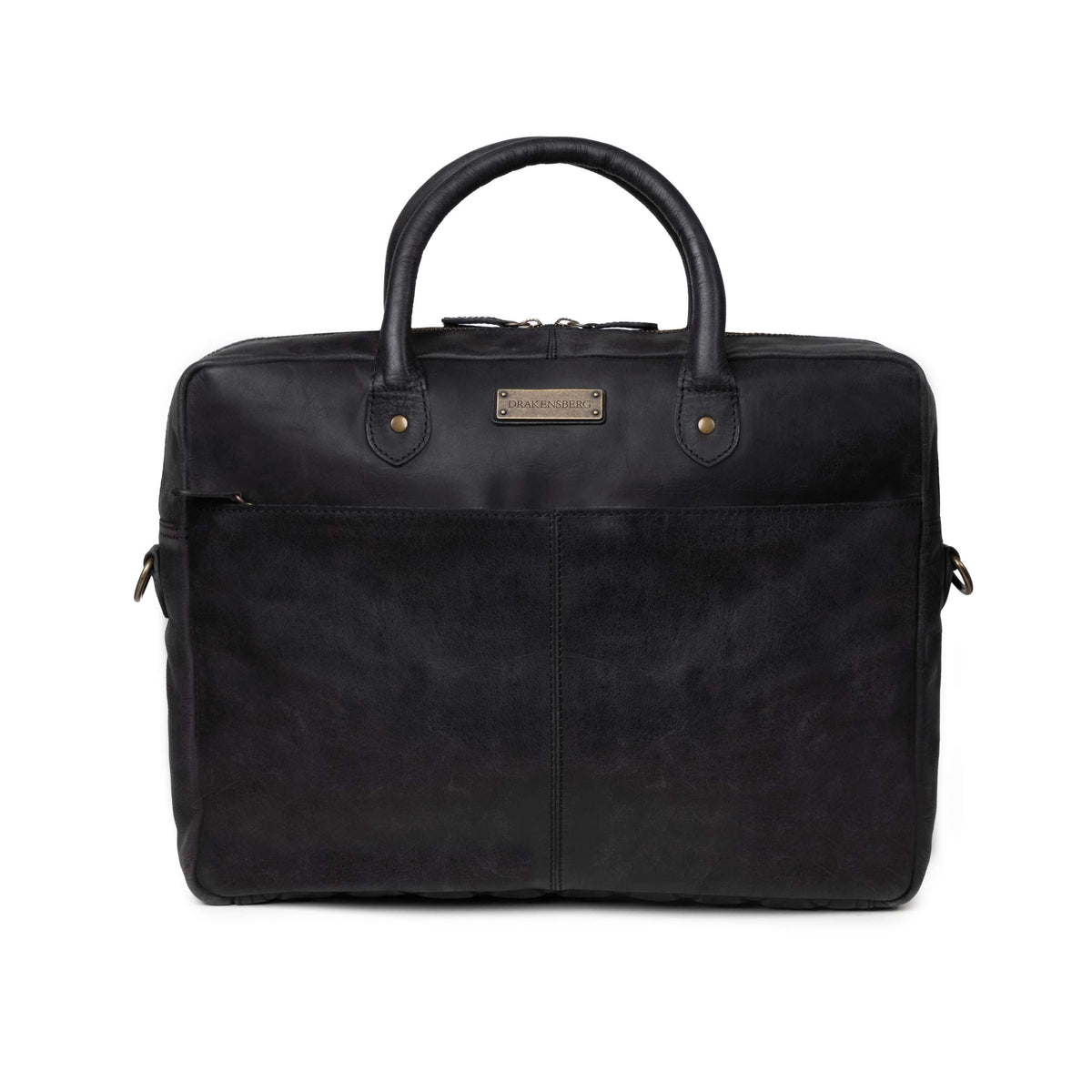 Hugo leather briefcase in Vintage Black – front view