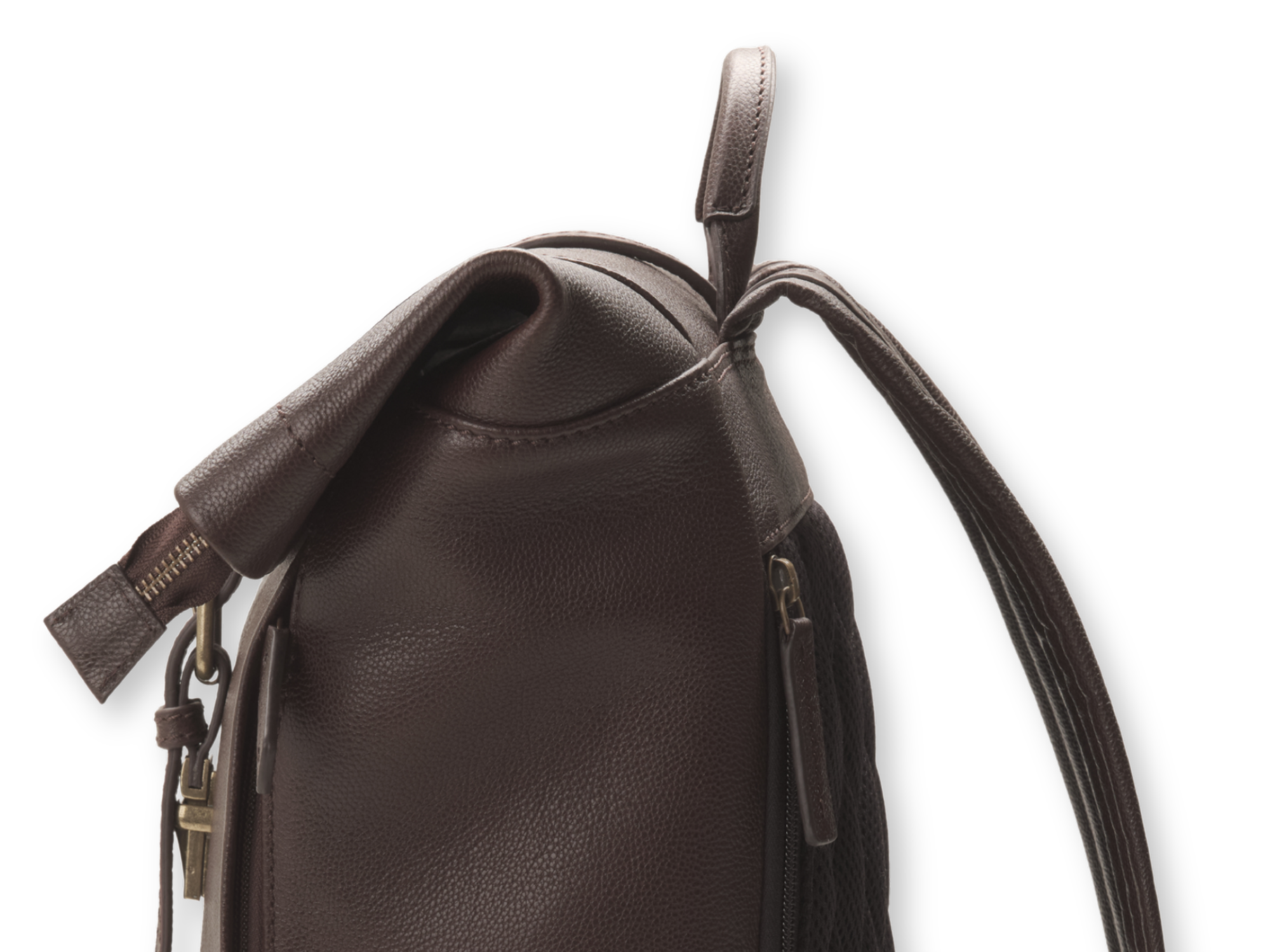 Detail des Gino in Schoko-Braun mit Rindsleder, Rolltop und Reißverschluss
