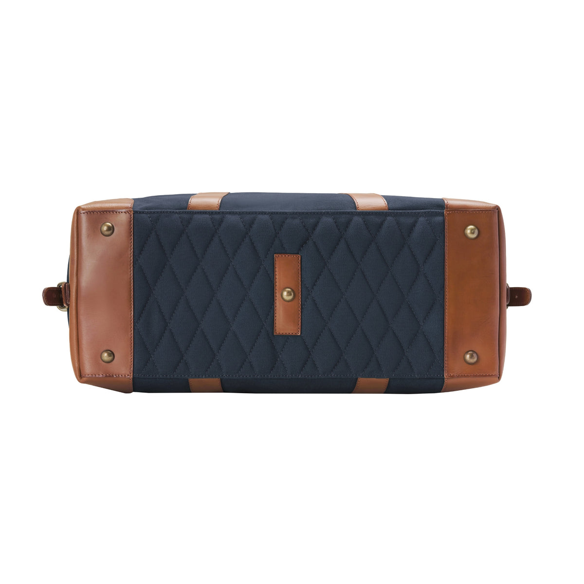 Compact David weekender in canvas and leather in Navy Blue – base view with diamond stitching