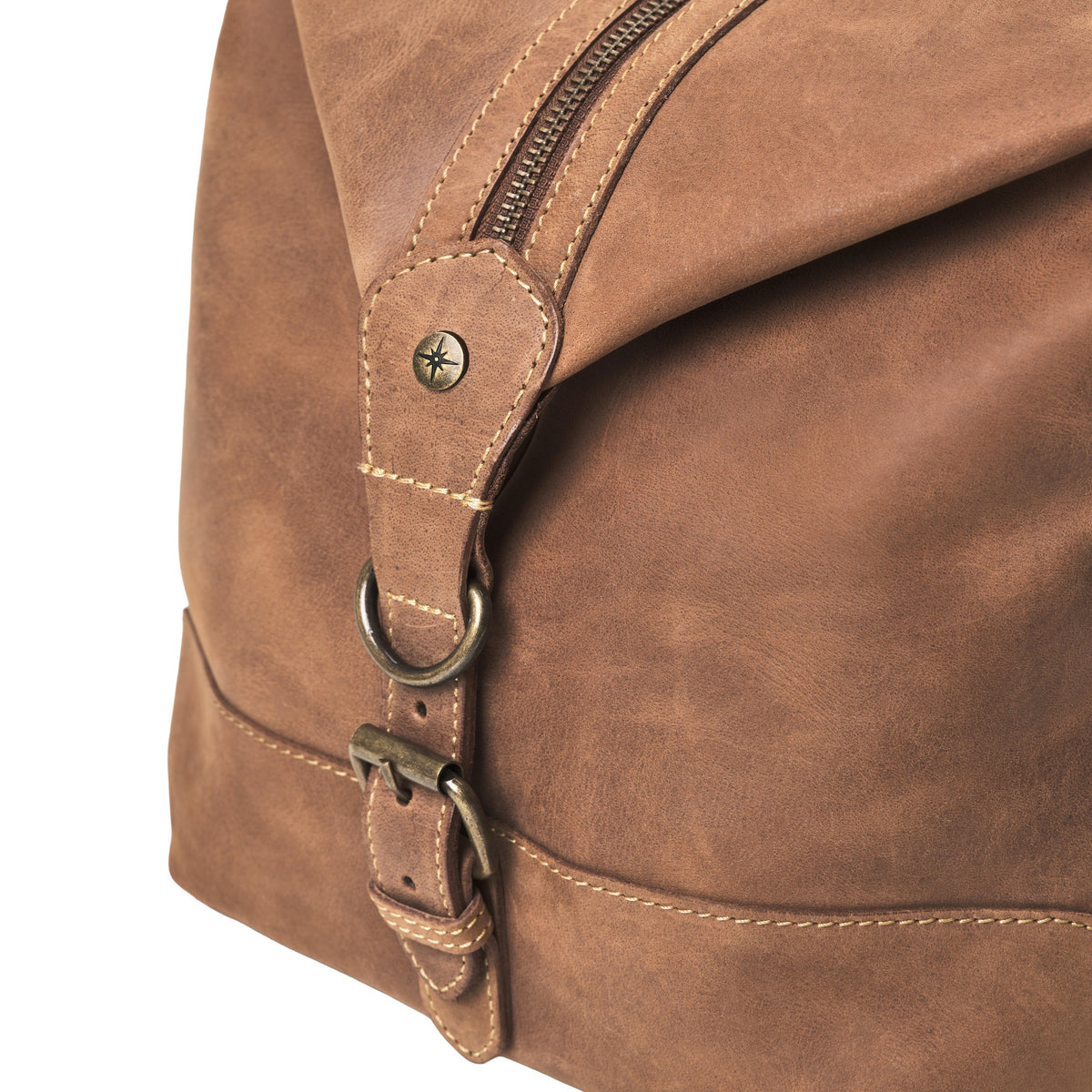 Kompakter Leder-Weekender David in Havanna-Braun – seitliche Detailansicht