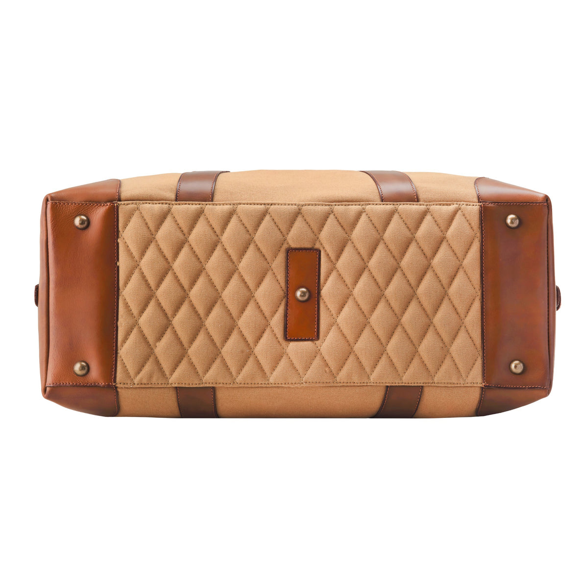 Großer Weekender David aus Canvas und Leder in Khaki-Beige – Bodenansicht mit Diamond-Stitch