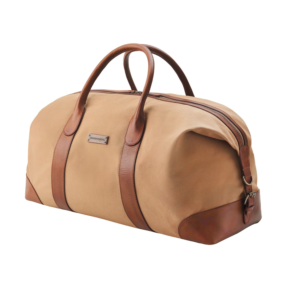 Large David weekender in canvas and leather in Khaki Beige – front view
