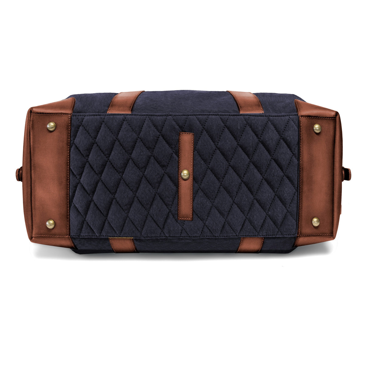 Large David weekender in canvas and leather in Navy Blue – base view with diamond stitching