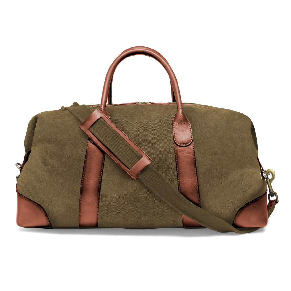 Large David weekender in canvas and leather in Olive Green – rear view