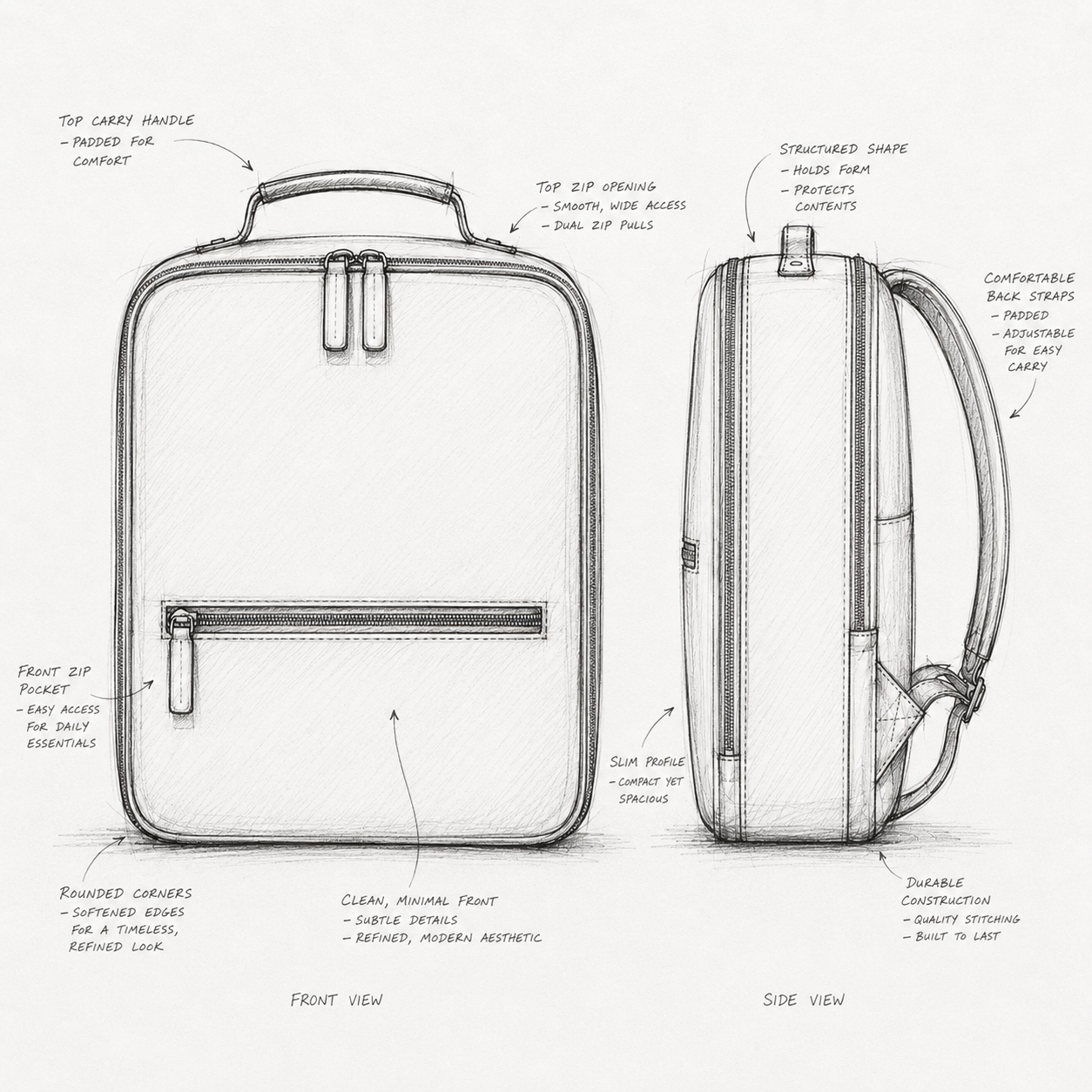 Technische Zeichnung des Armando Business-Rucksacks