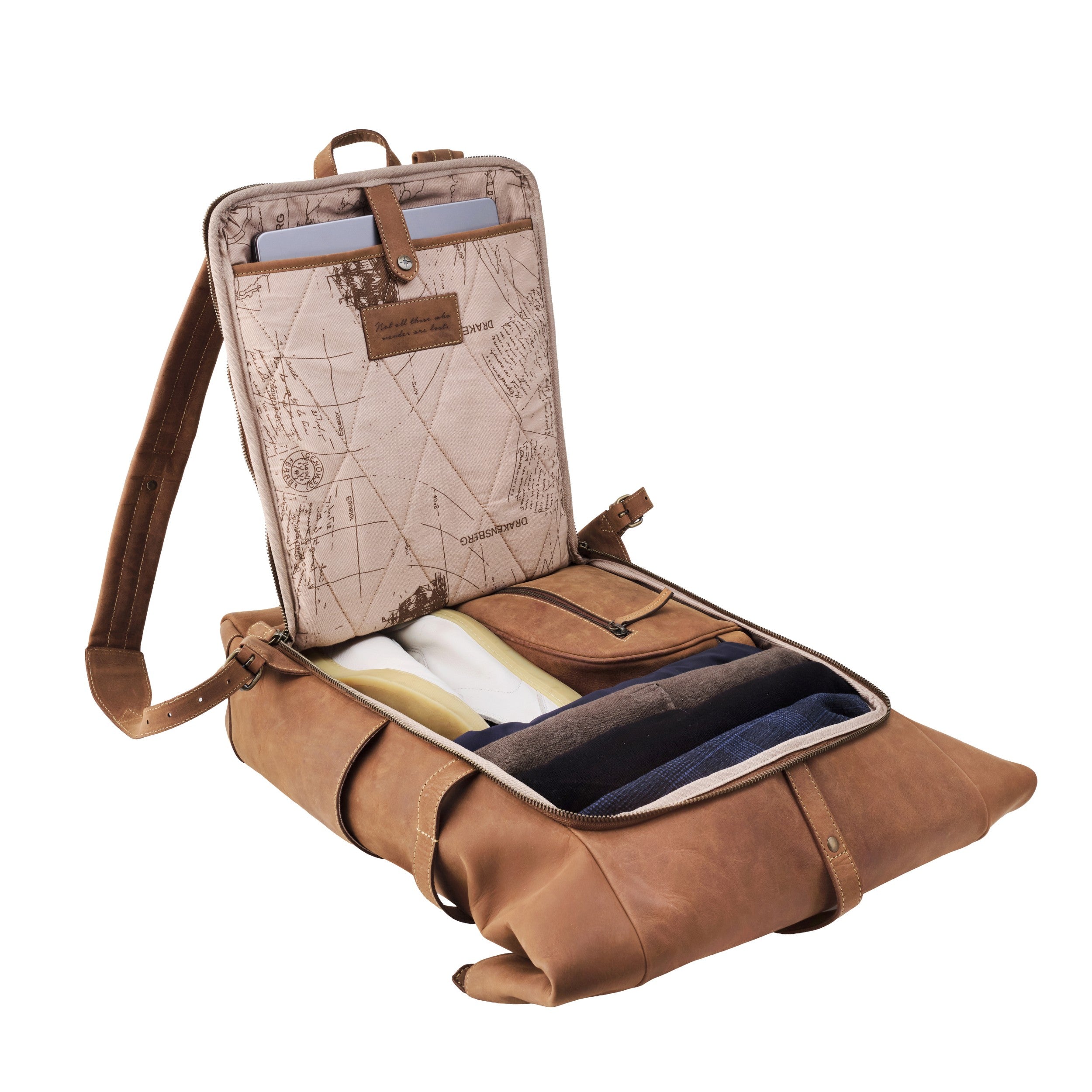 DRAKENSBERG 17" Laptop Rucksack Leder Business Office Herren Damen Arthur - Havanna Braun - Kofferfunktion