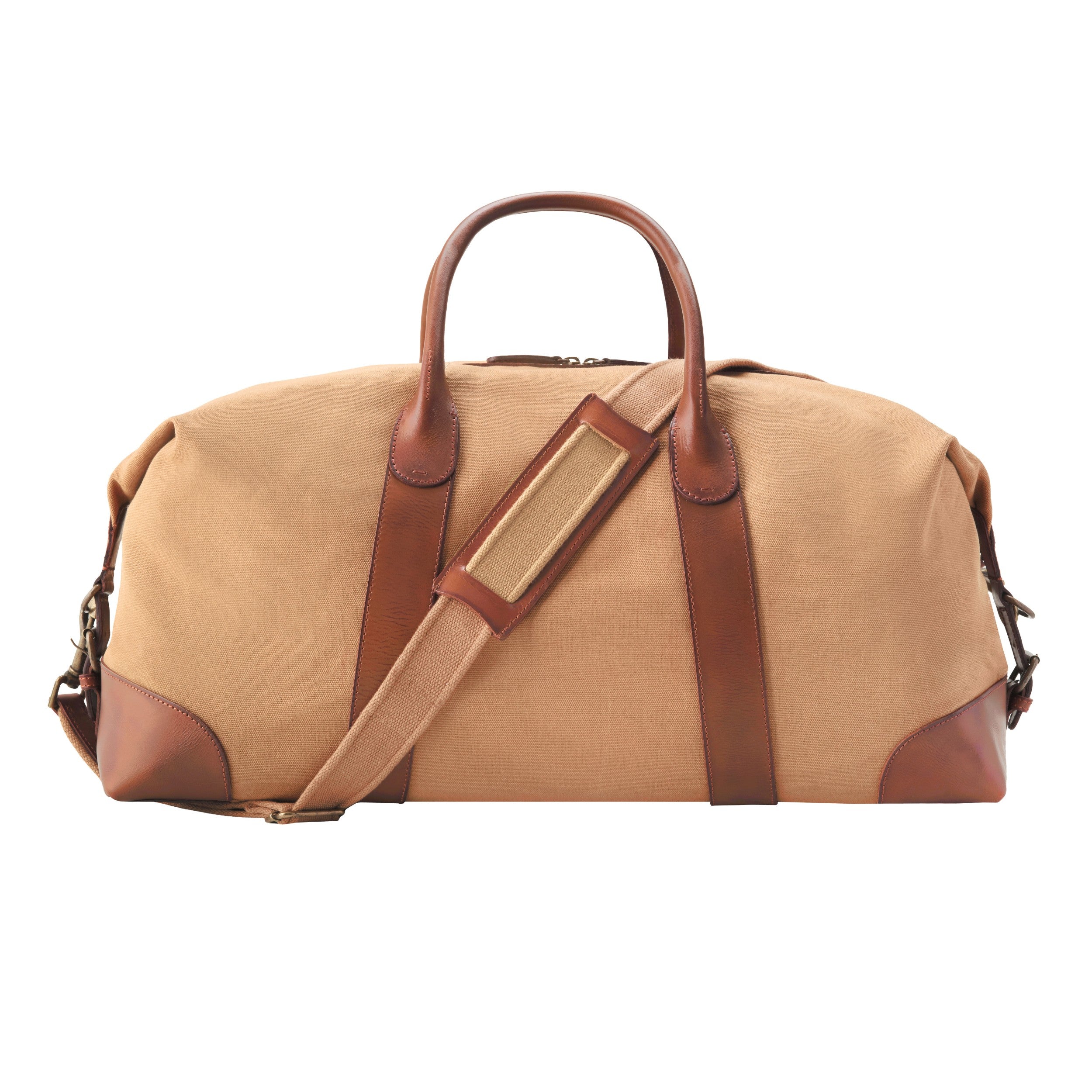 DR00116 - Baumwolle Leder Weekender »David« (L) für Herren und Damen | Khaki-Beige, Rückansicht mit Schultergurt