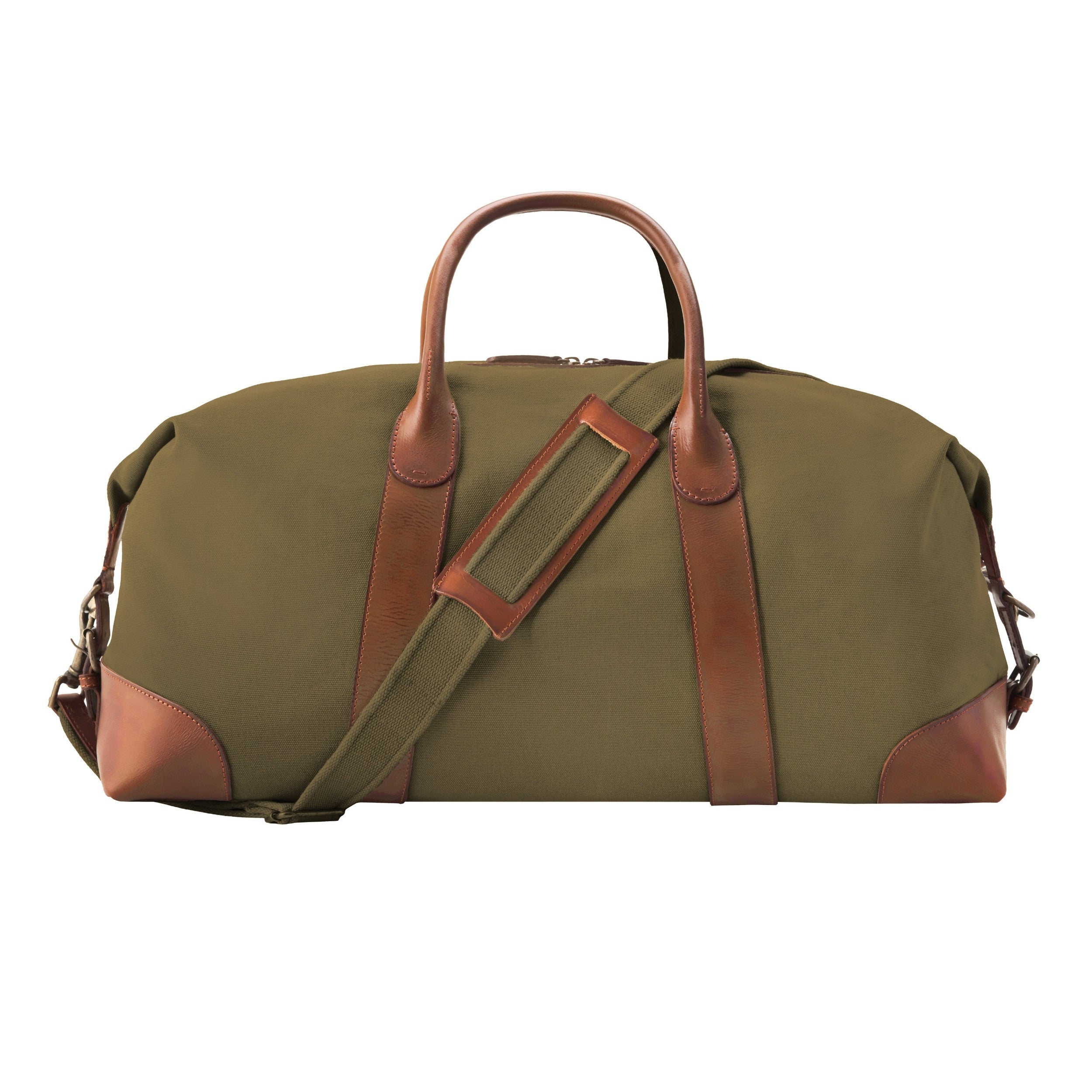 DR00126 - Baumwolle Leder Weekender »David« (L) für Herren und Damen | Oliv-Grün, Rückansicht mit Schultergurt