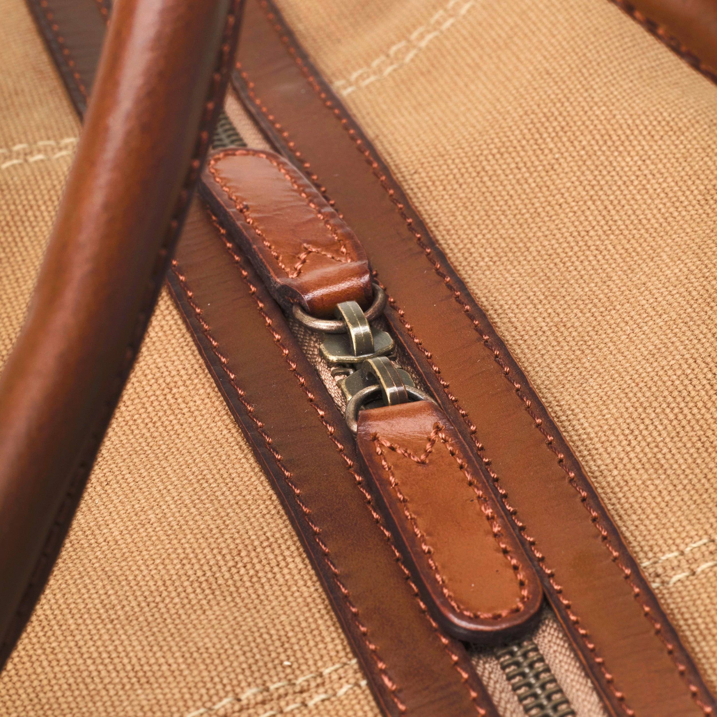 DR00116 - Baumwolle Leder Weekender »David« (L) für Herren und Damen | Khaki-Beige, YKK Premium Reißverschlüsse