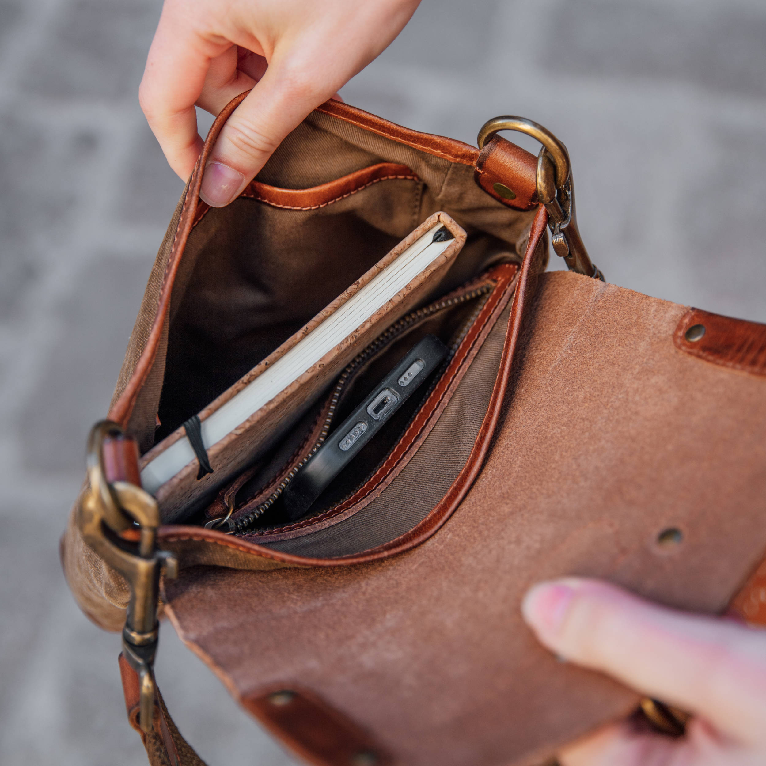 Brown Leather Crossbody Bag With Extra Long Strap Leather