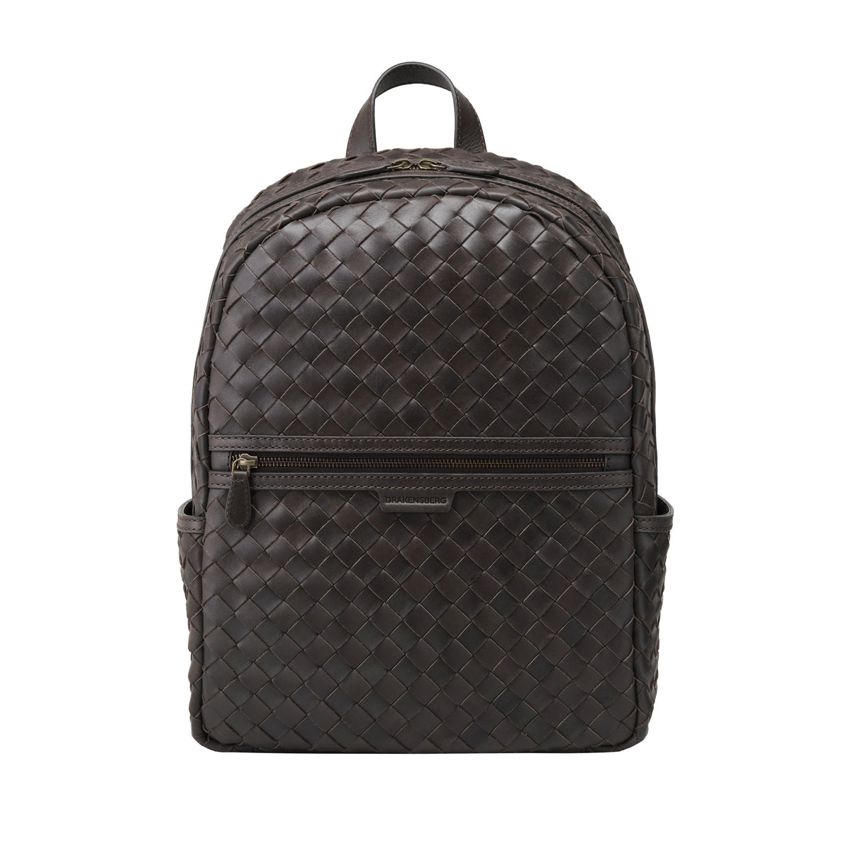 Milan woven leather backpack in Truffle Brown – front view