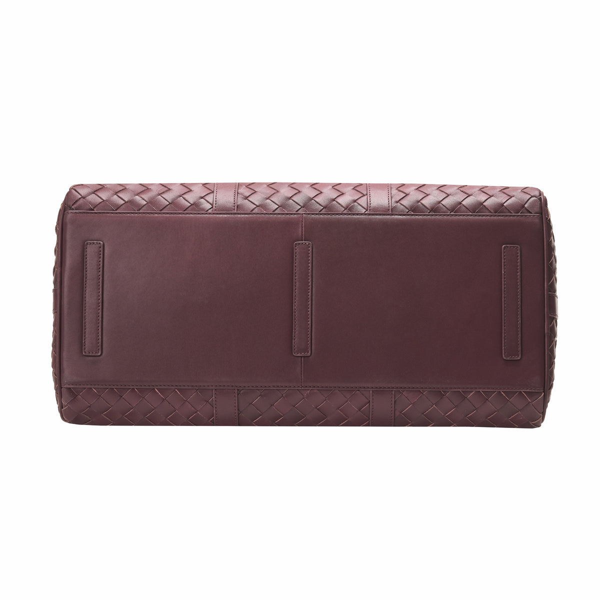 James (50) woven leather weekender in Burgundy Red with reinforced base and leather protective patches