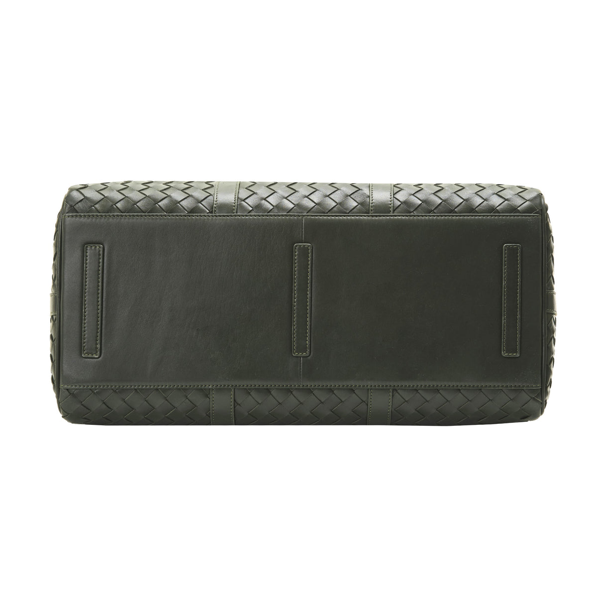 James (50) woven leather weekender in Moss Green with reinforced base and leather protective patches