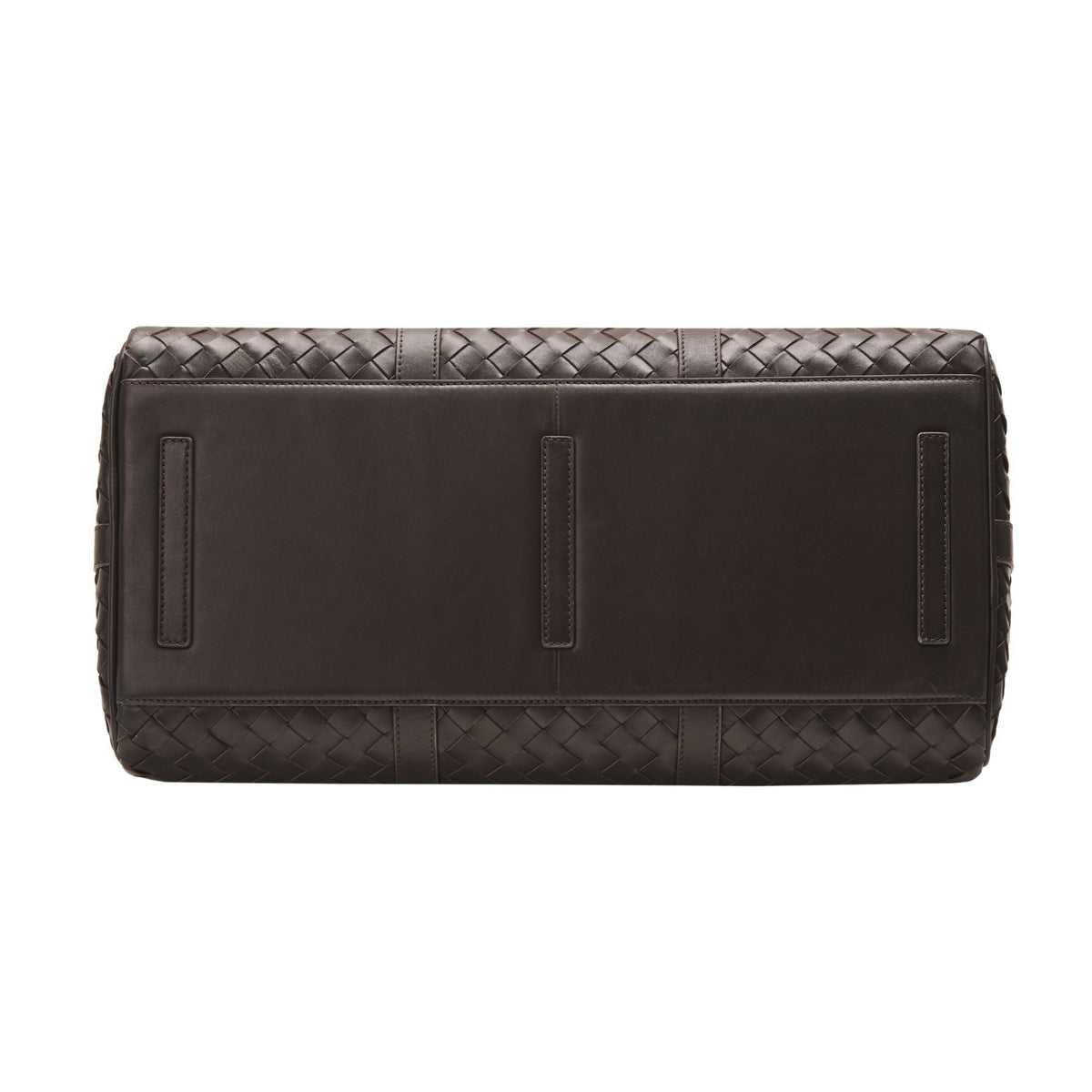 James (50) woven leather weekender in Truffle Brown with reinforced base and leather protective patches