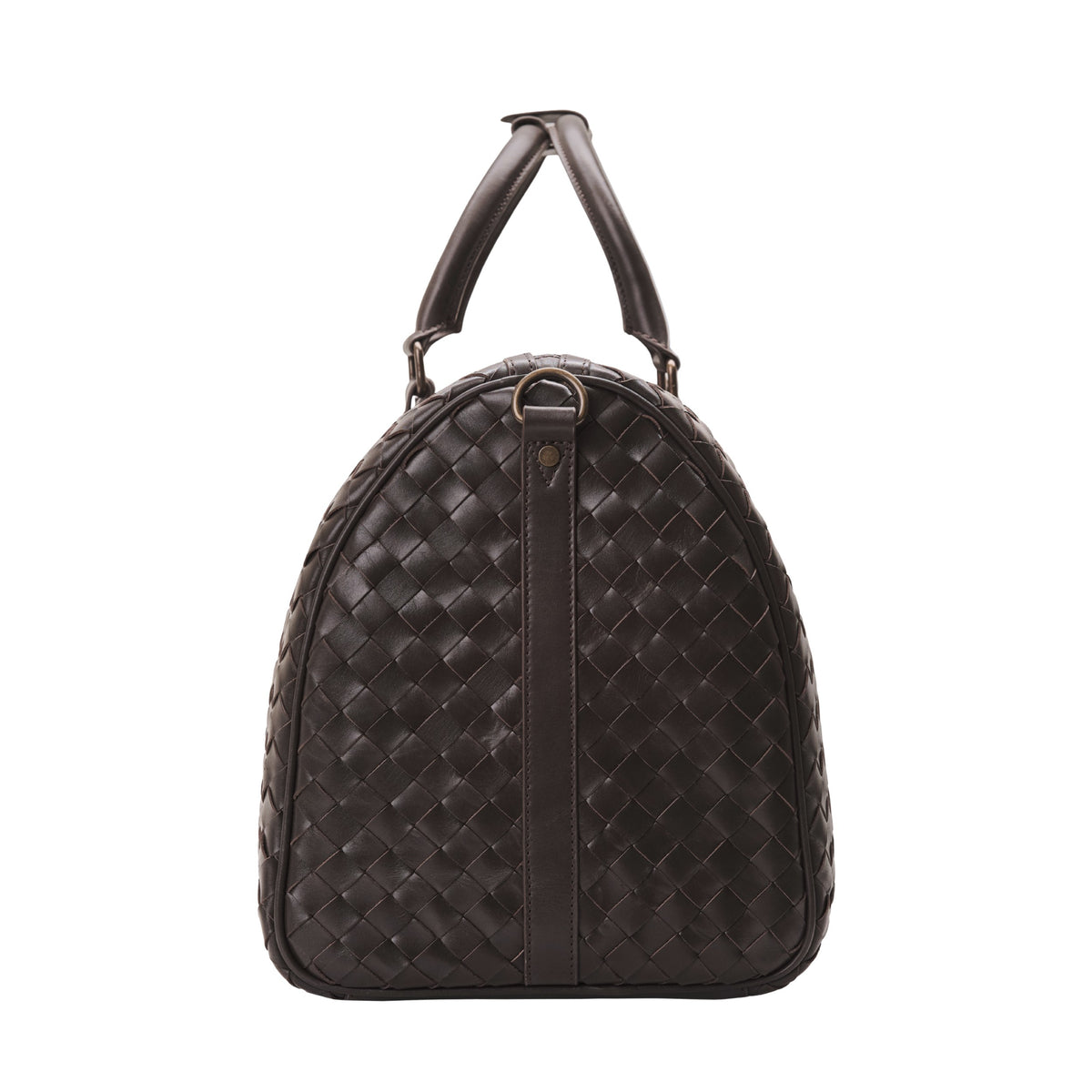 James (50) woven leather weekender in Truffle Brown side view