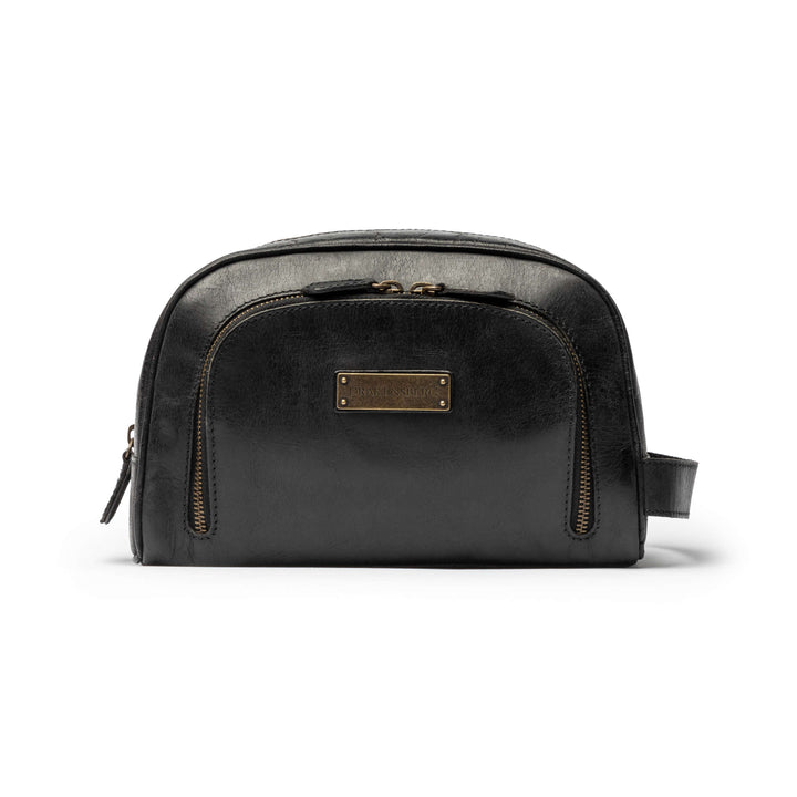Trousse de toilette Ben en cuir noir vintage — vue de face