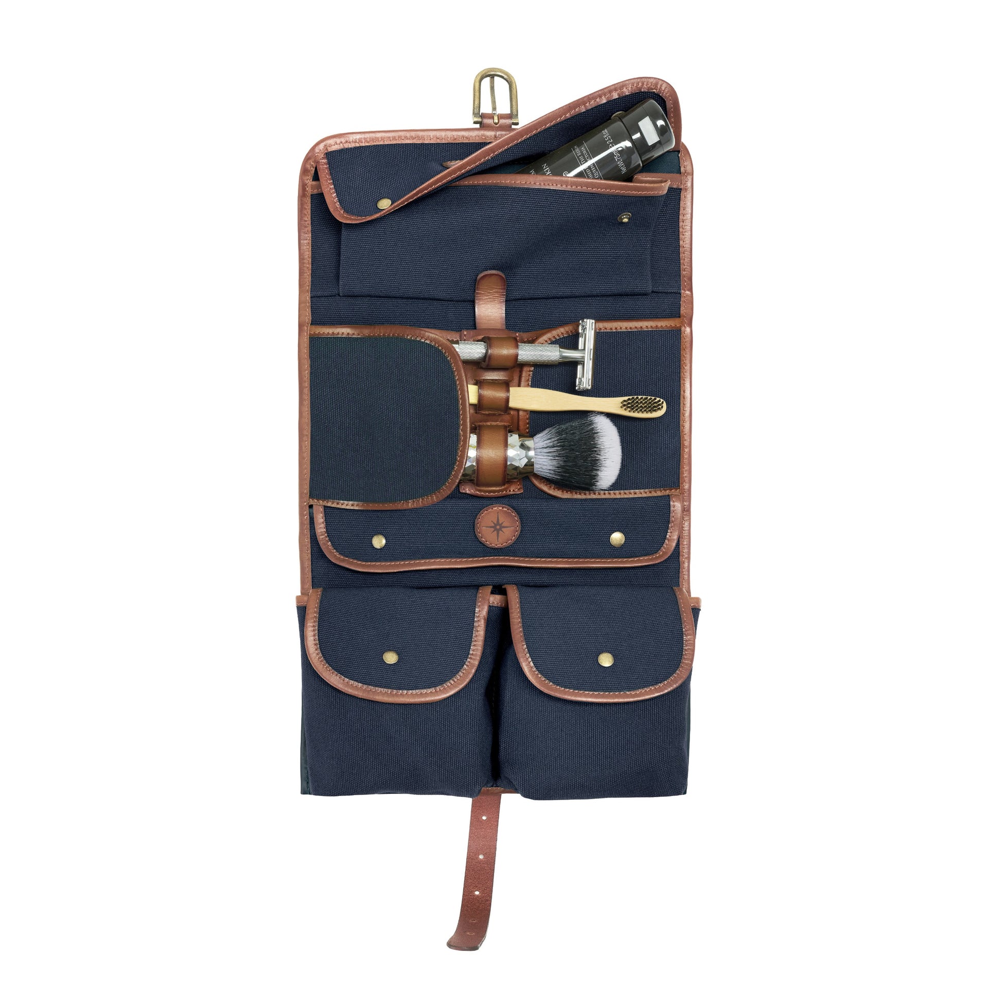 DRAKENSBERG Wash Bag - toilettas, cosmetica en waszak om op te hangen in vintage-safari-look voor dames en heren, handgemaakt in canvas en leer, olijf-groen, DR00176