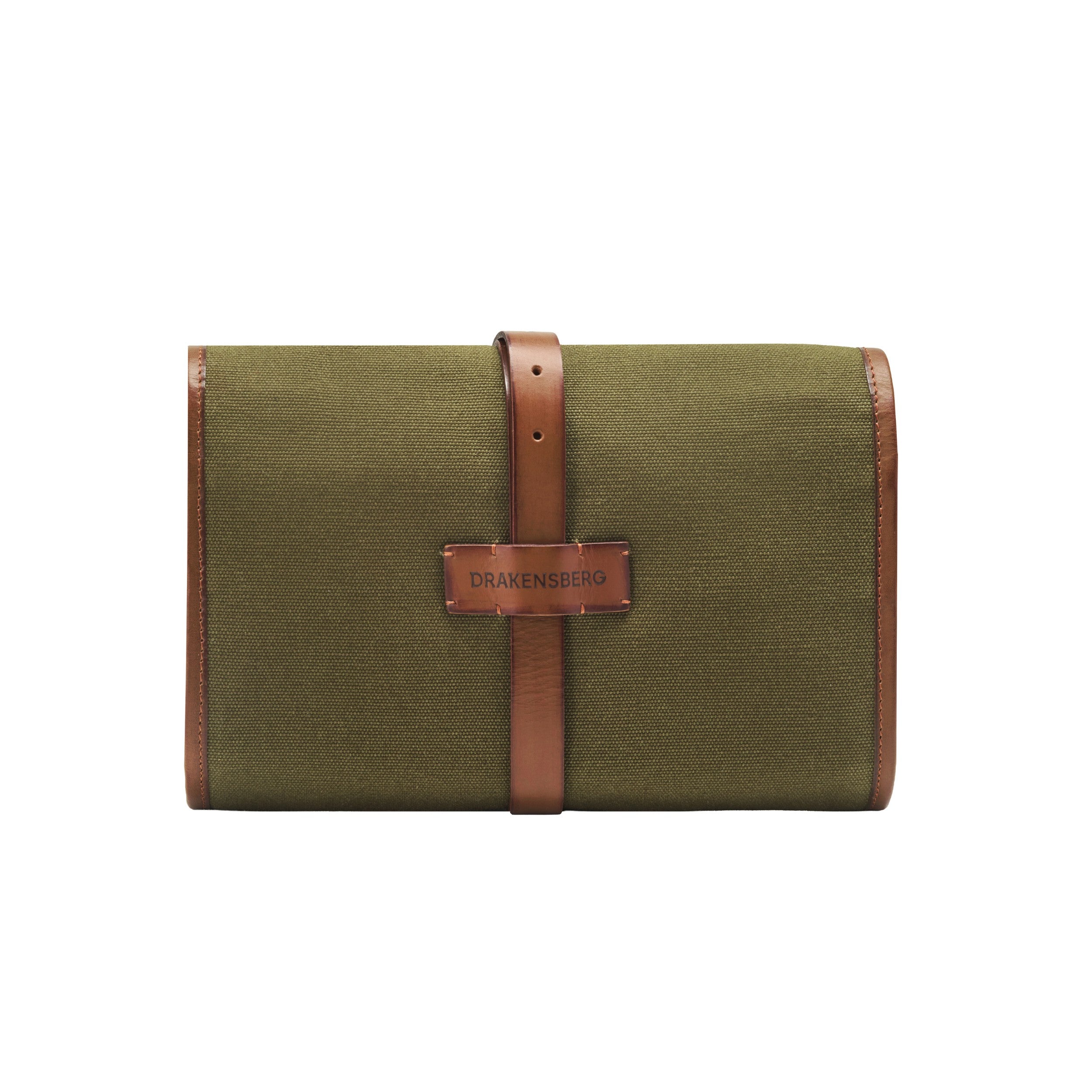DR00176 - Kulturbeutel zum Aufhängen »Sid« Baumwolle & Leder, Vintage | Oliv-Grün, geschlossen Rückseite
