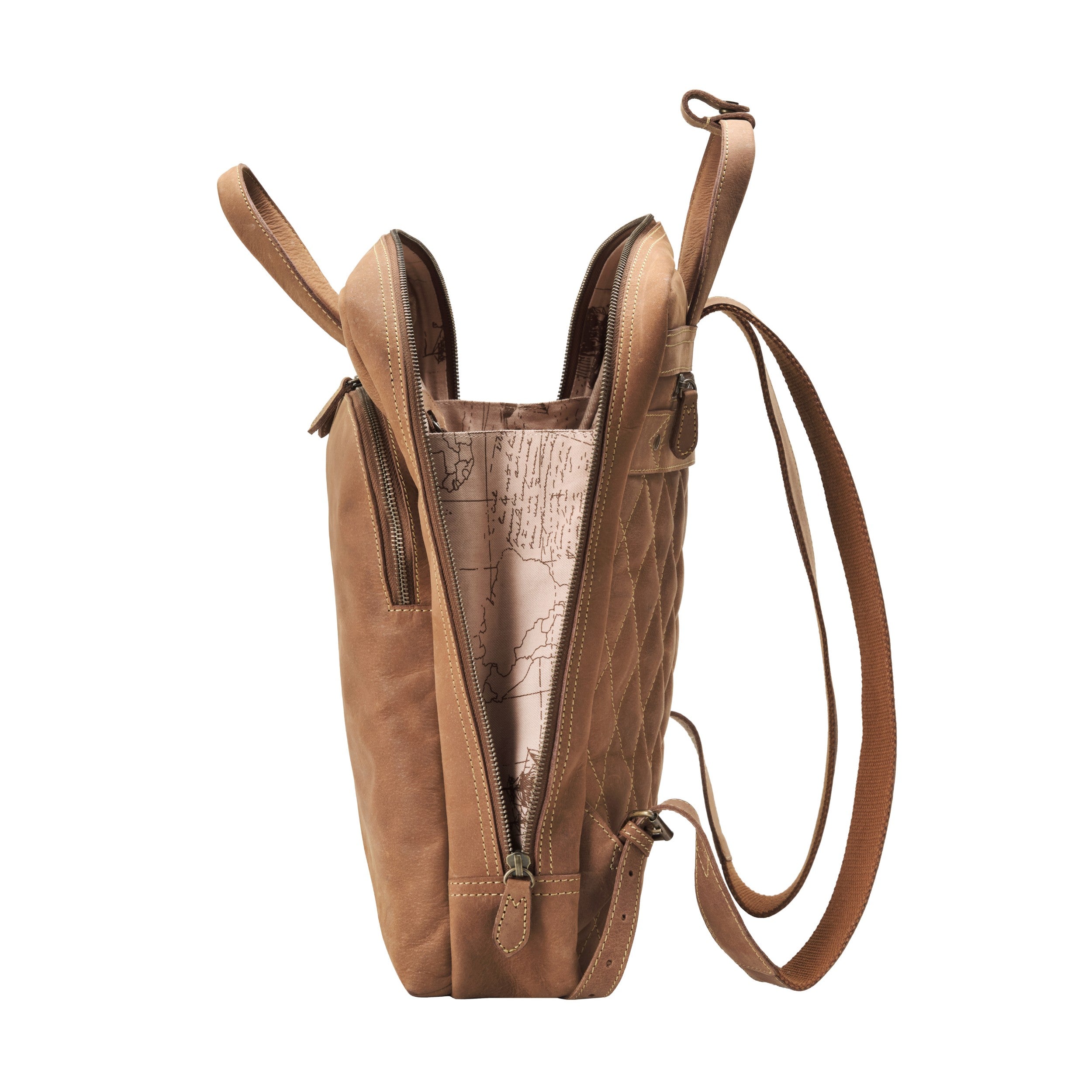 DRAKENSBERG 16" Laptop Rucksack Leder Business Office Herren Damen Porter - Havanna Braun - Offen Seite