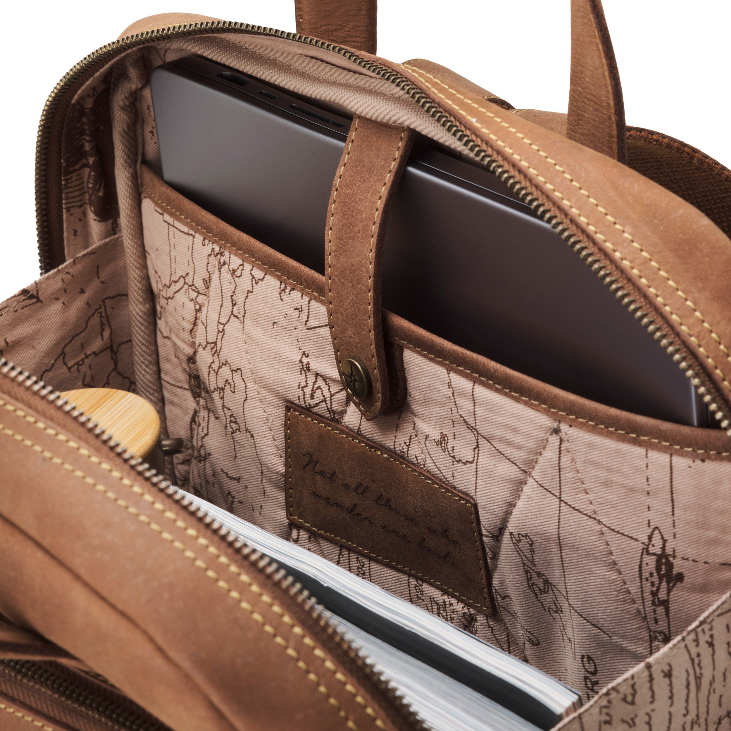 DRAKENSBERG 16" Laptop Rucksack Leder Business Office Herren Damen Porter - Havanna Braun - Laptopfach