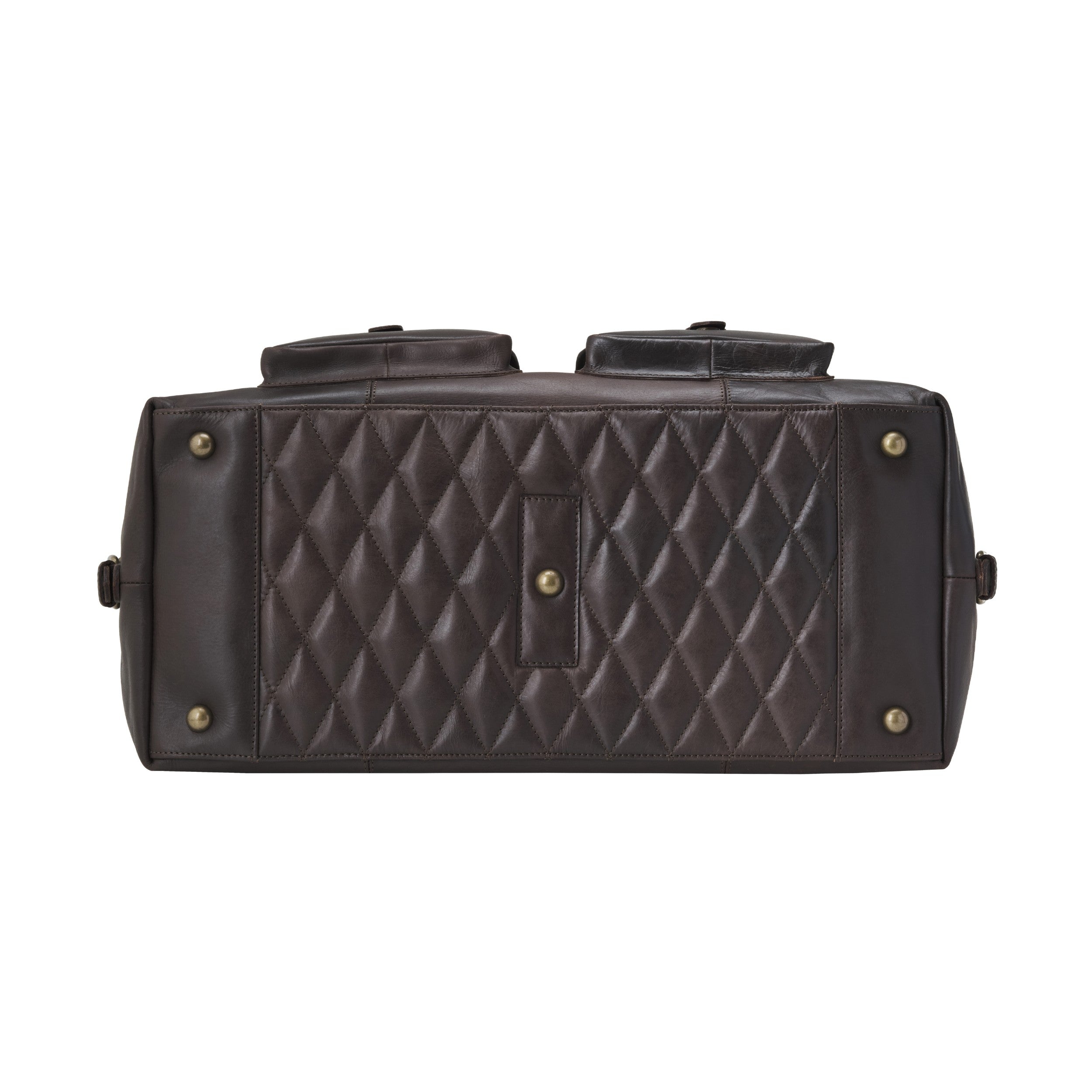 DRAKENSBERG Leder-Reisetasche Ray in Dunkelbraun, handgefertigt aus robustem Büffelleder - Boden abgesteppt mit Rauten-Steppung