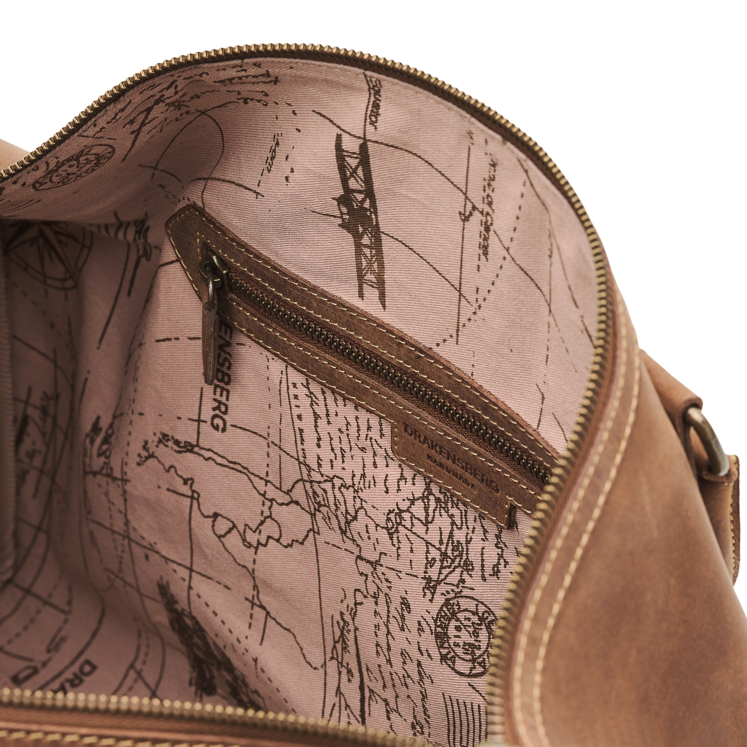 DRAKENSBERG Leder Weekender James 50 für Herren und Damen in Havanna-Braun – handgefertigte Reisetasche - Innenfutter mit Reißverschlusstasche