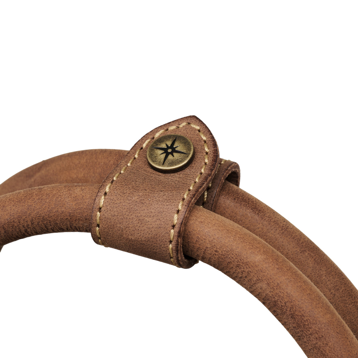Leather handles and handle wrap of the James weekender in Havana Brown