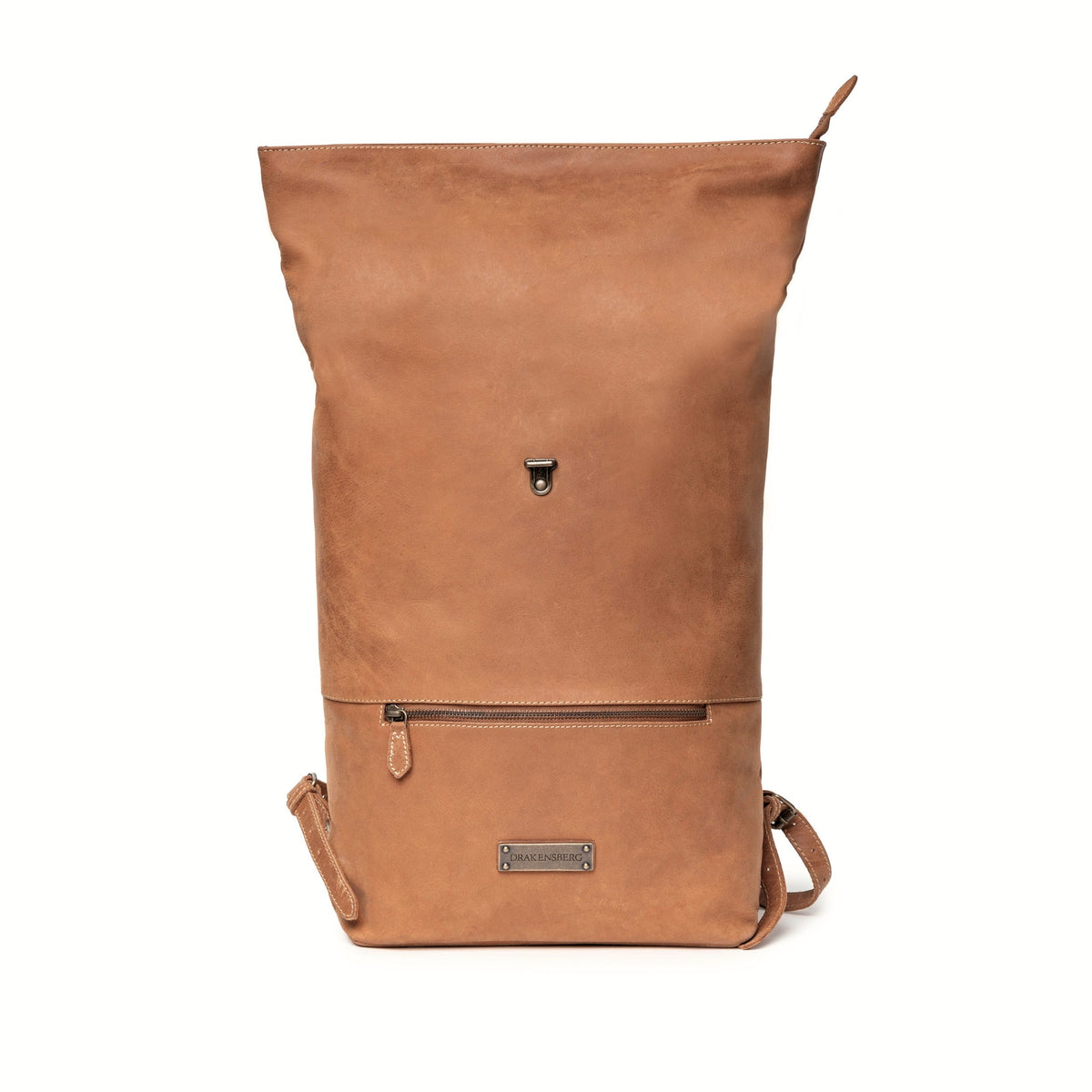 Ryan leather rolltop backpack in Cognac Brown – extended rolltop for extra space
