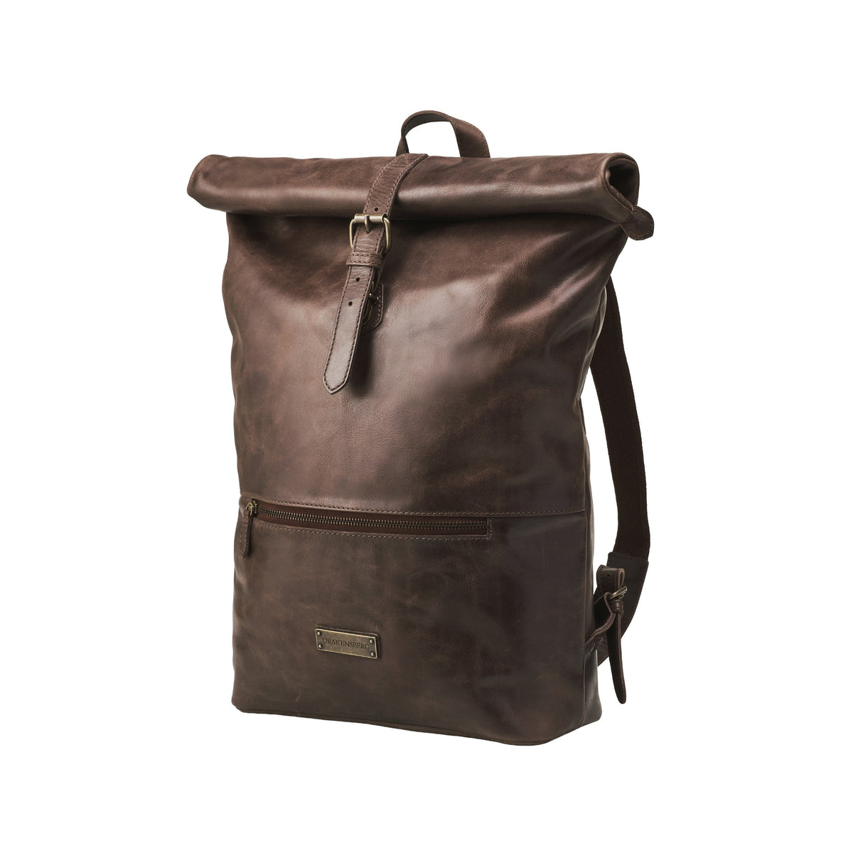 Ryan leather rolltop backpack in Coffee Brown – view of the rolltop backpack