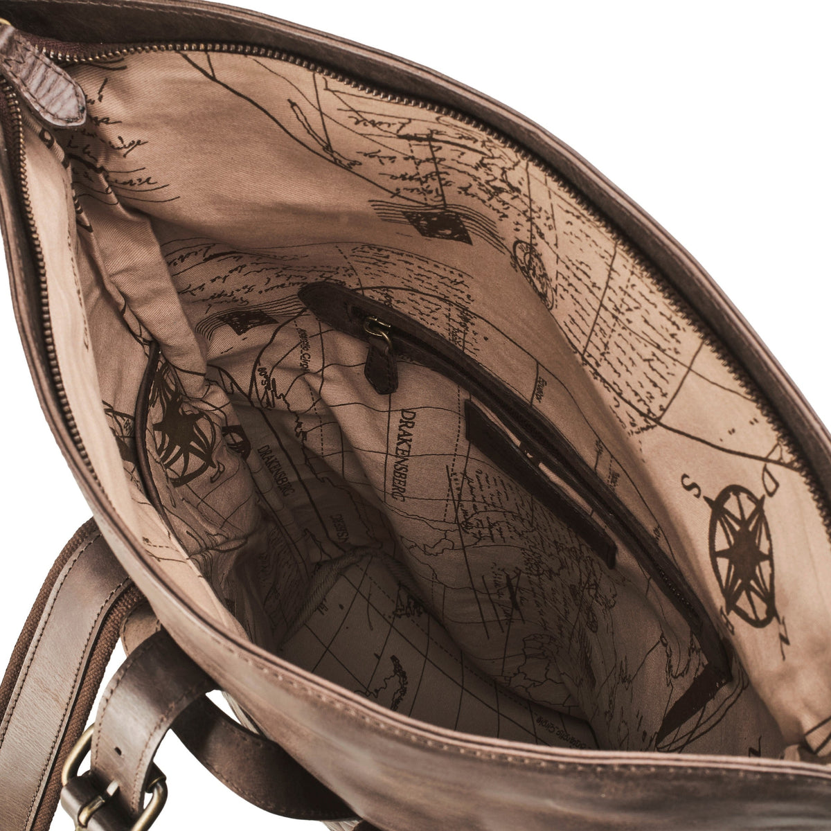 Ryan leather rolltop backpack in Coffee Brown – printed cotton lining and interior zip pocket