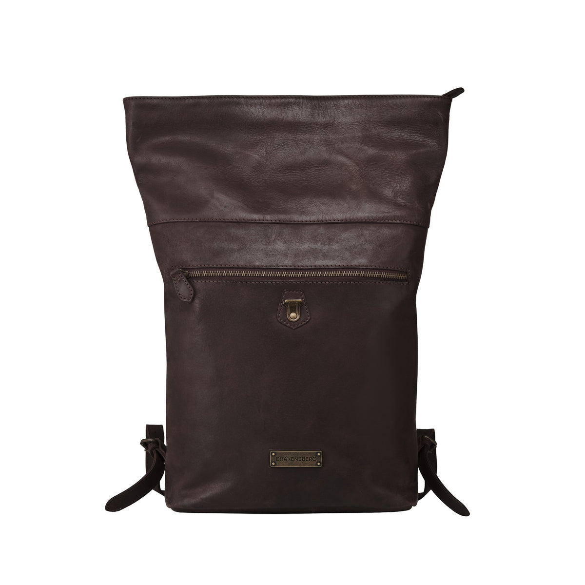 Sac à dos en cuir Paula Marron café – rolltop déployé