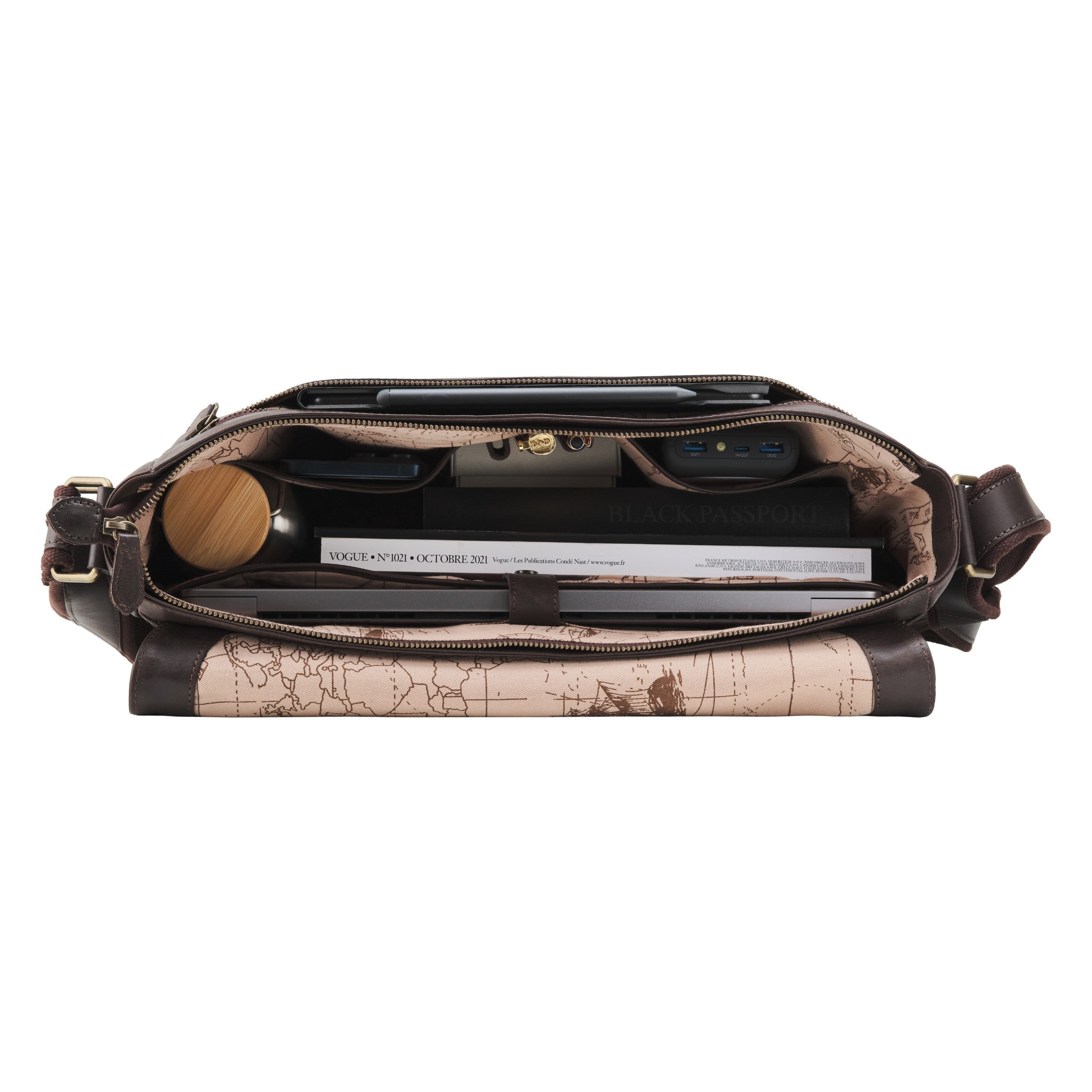 DRAKENSBERG Messenger Bag Leon mit 16" Laptopfach und Trolley Strap, Kuriertasche Dunkel Braun - Innen