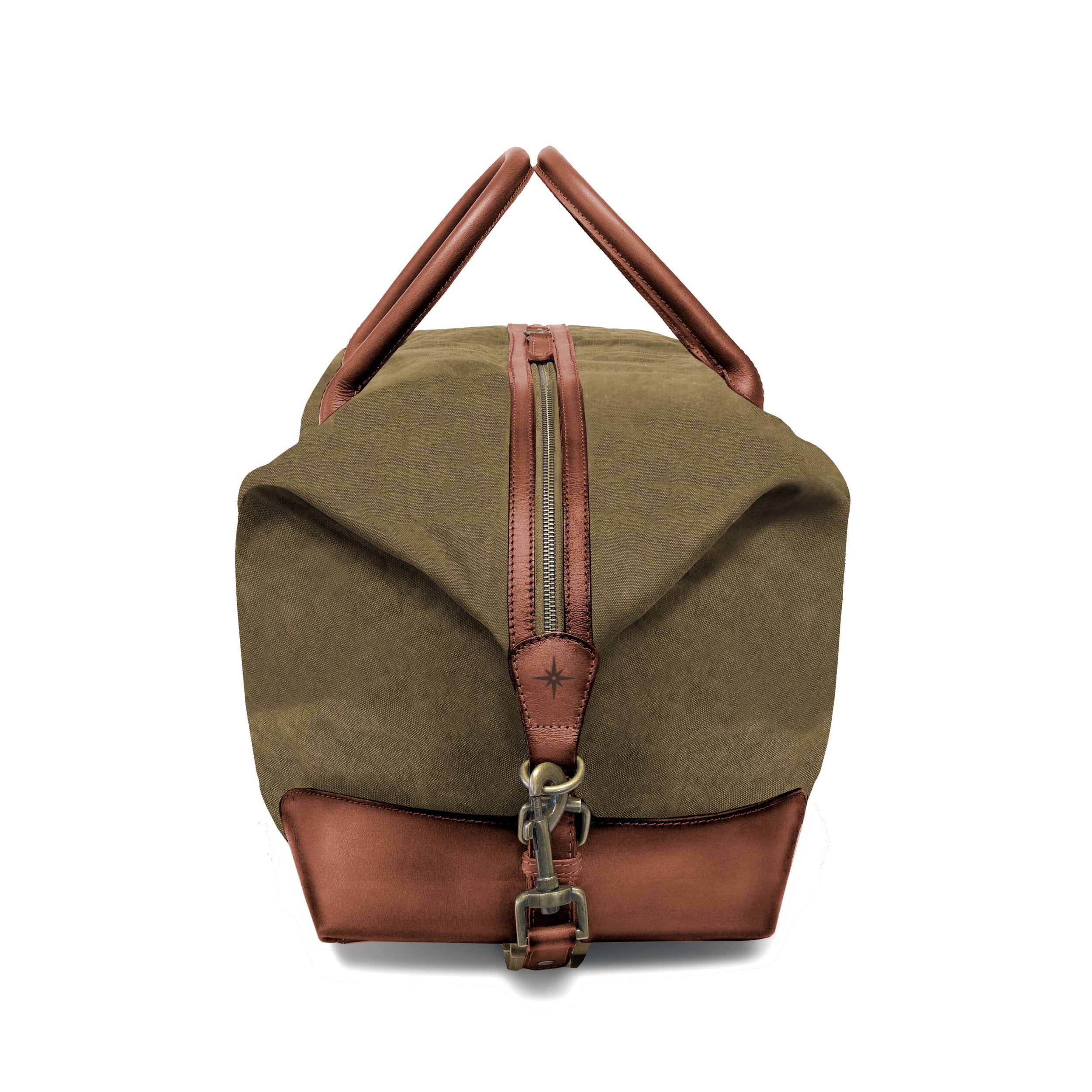 Drakensberg Weekender David Blau - Reisetaschen Ikone in 60cm, L, handgefertigt aus Baumwoll-Canvas, wasserabweisend und Büffelleder nachhaltig gegerbt - Seite mit Schnalle