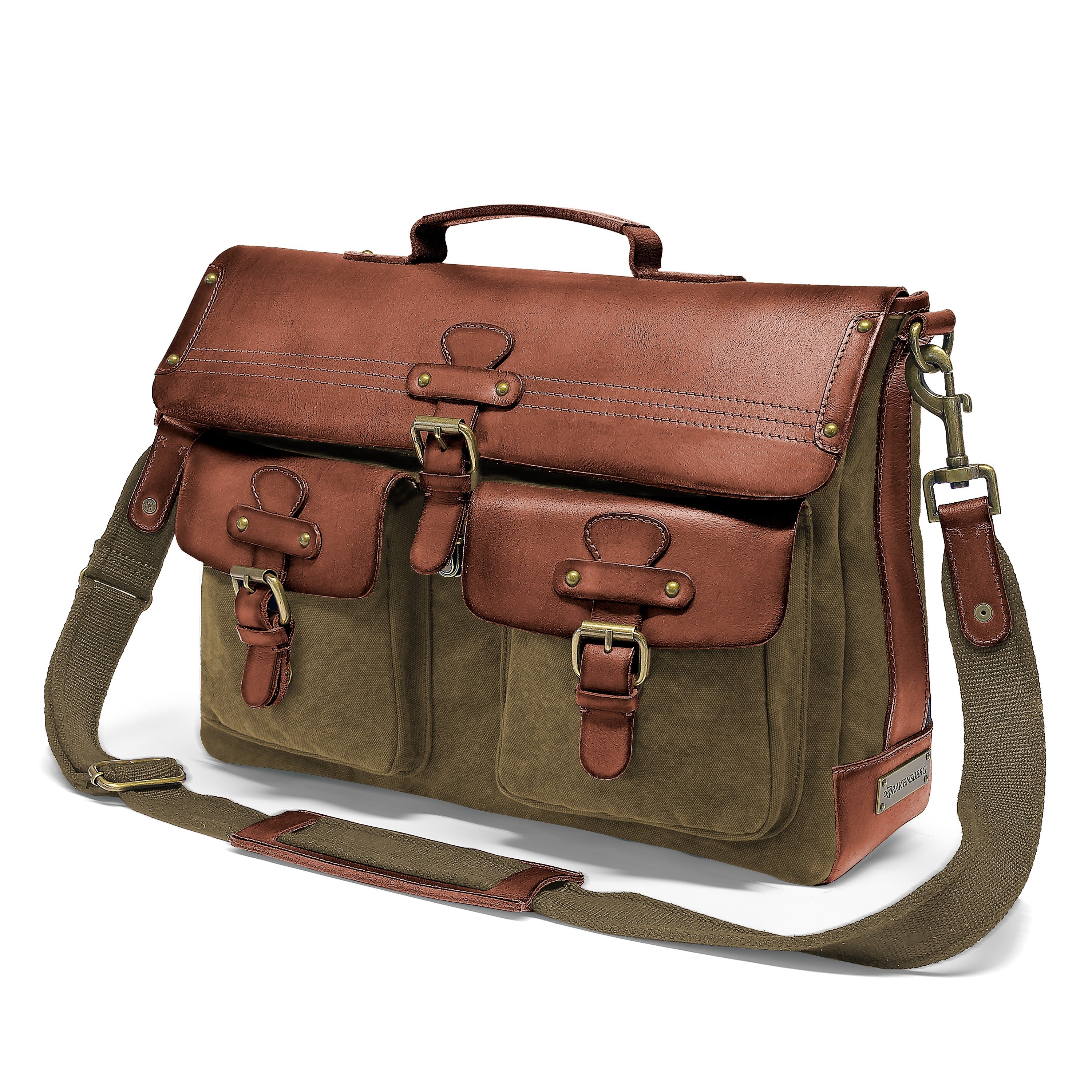Canvas leather laptop briefcase »Milo« for men DRAKENSBERG