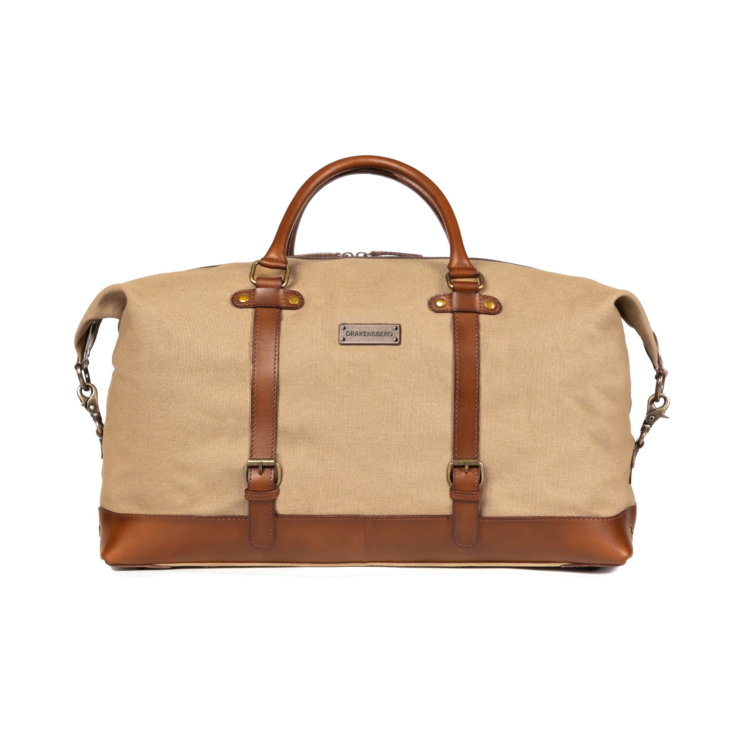 Canvas Weekender und Reisetasche Owen Khaki-Beige, wasserabweisend von DRAKENSBERG  für Herren und Damen - frontale Aufnahme der Vorderseite