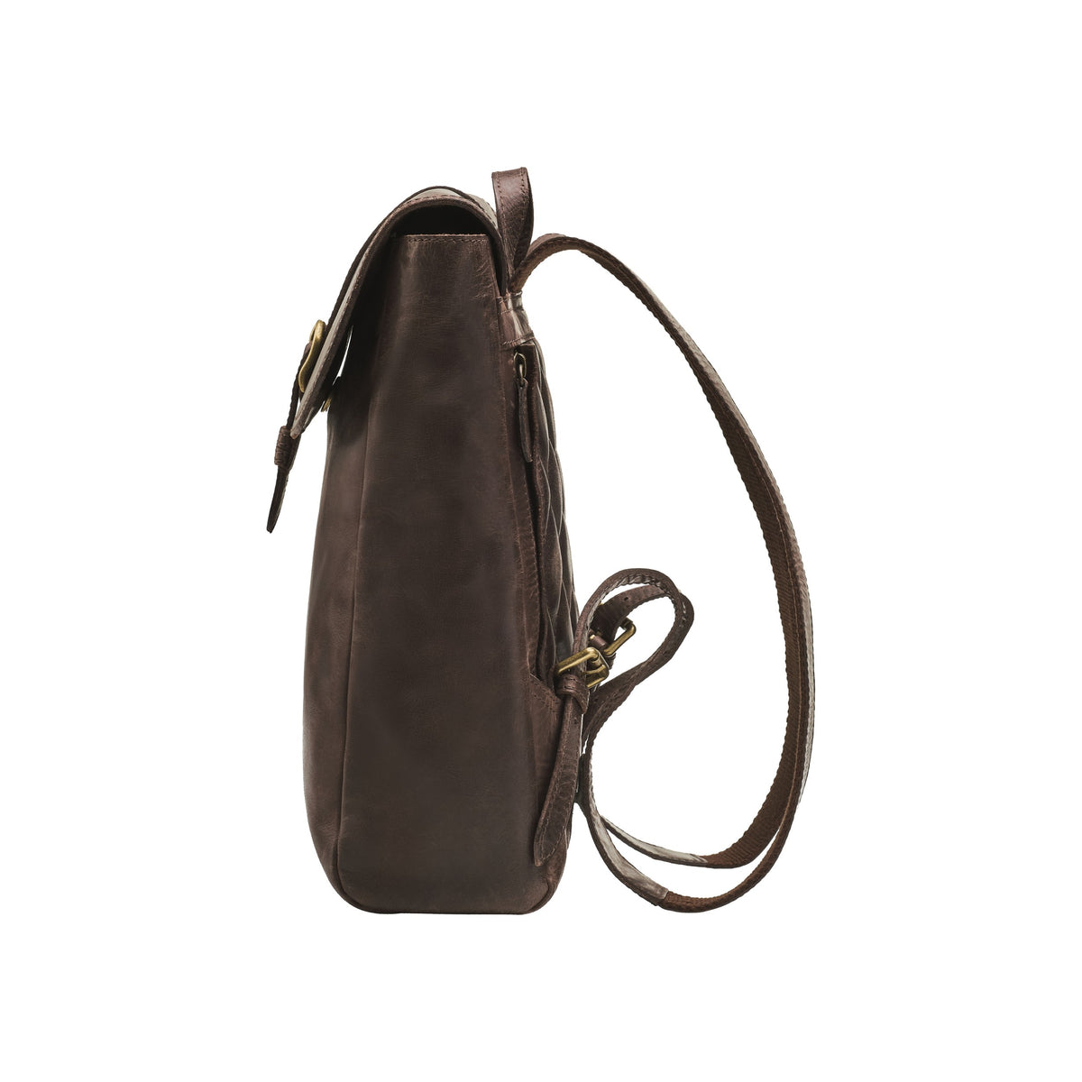 Sac à dos en cuir Tara Brun Café – vue de côté avec bretelles