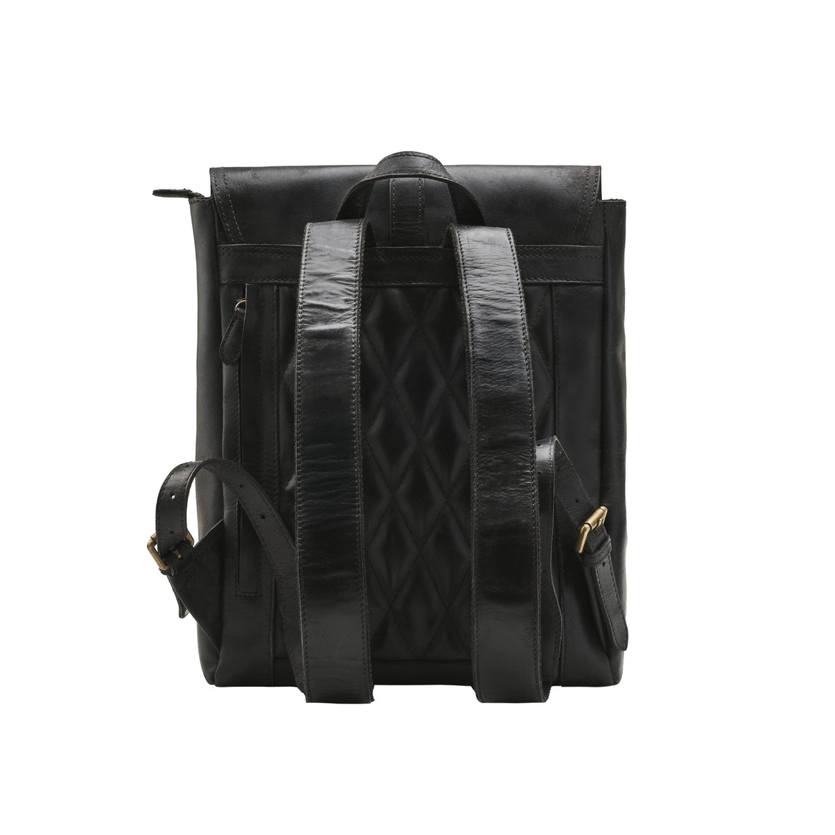 Sac à dos en cuir Tara Noir Vintage – dos matelassé en losanges et bretelles