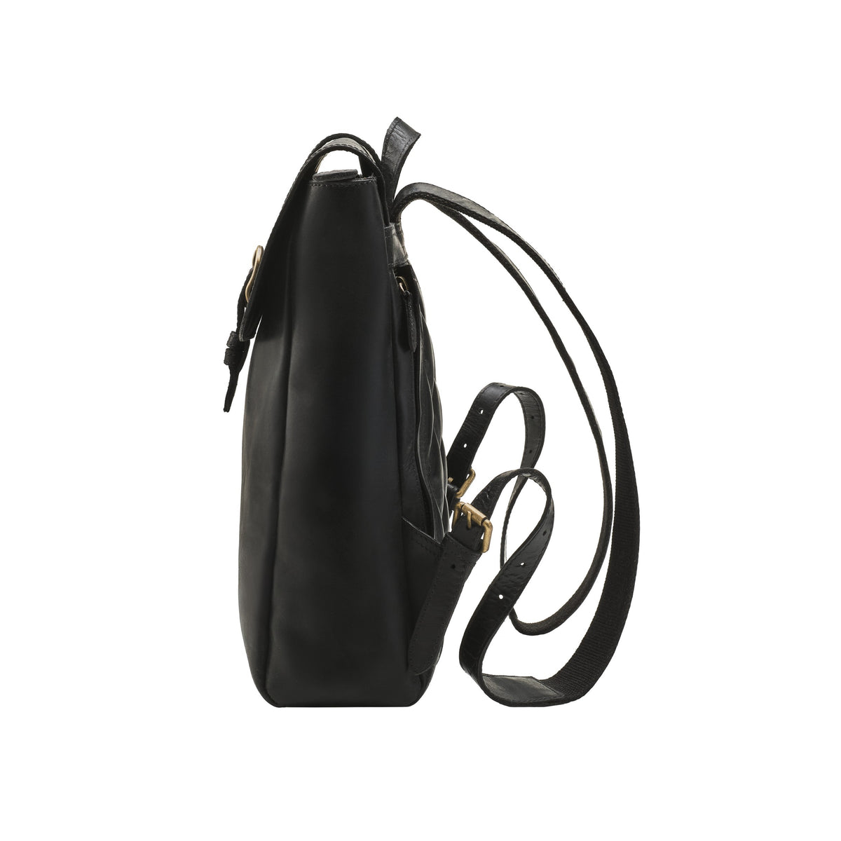 Sac à dos en cuir Tara Noir Vintage – vue de côté avec bretelles
