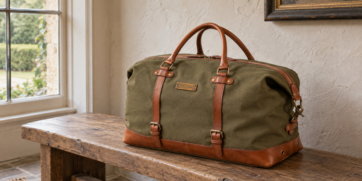 Canvas-Weekender Owen aus Canvas und Leder im Reiseeinsatz