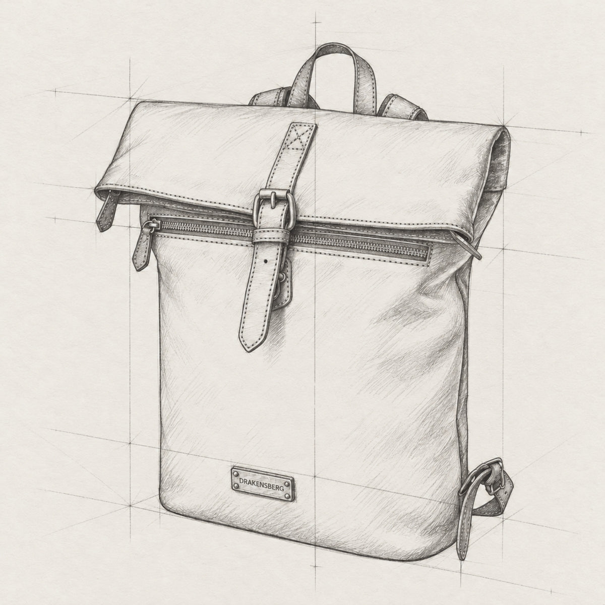 Entwurfsskizze des Rolltop-Lederrucksacks Paula
