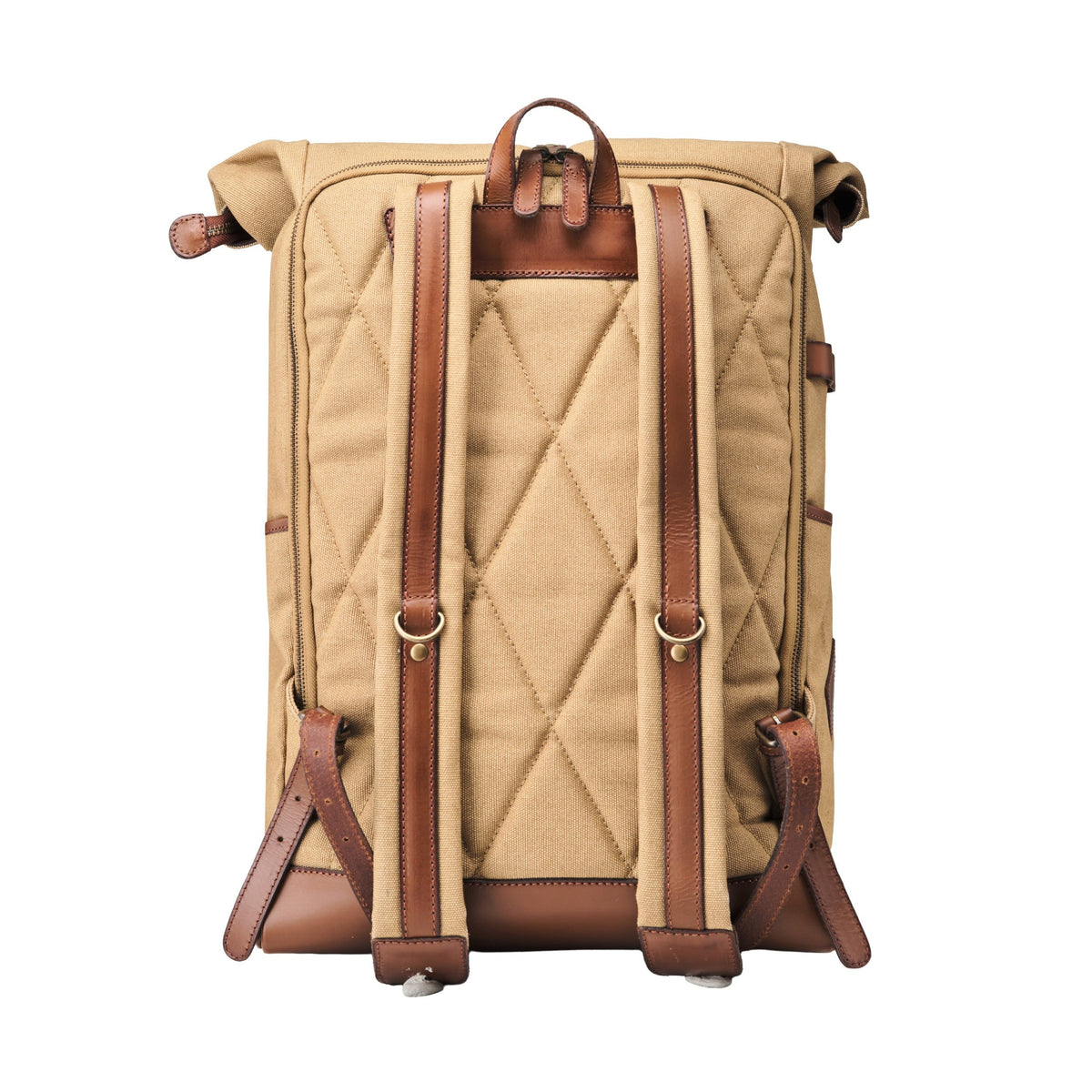 Sac à dos ordinateur Arthur en toile et cuir Beige kaki – dos rembourré et bretelles réglables