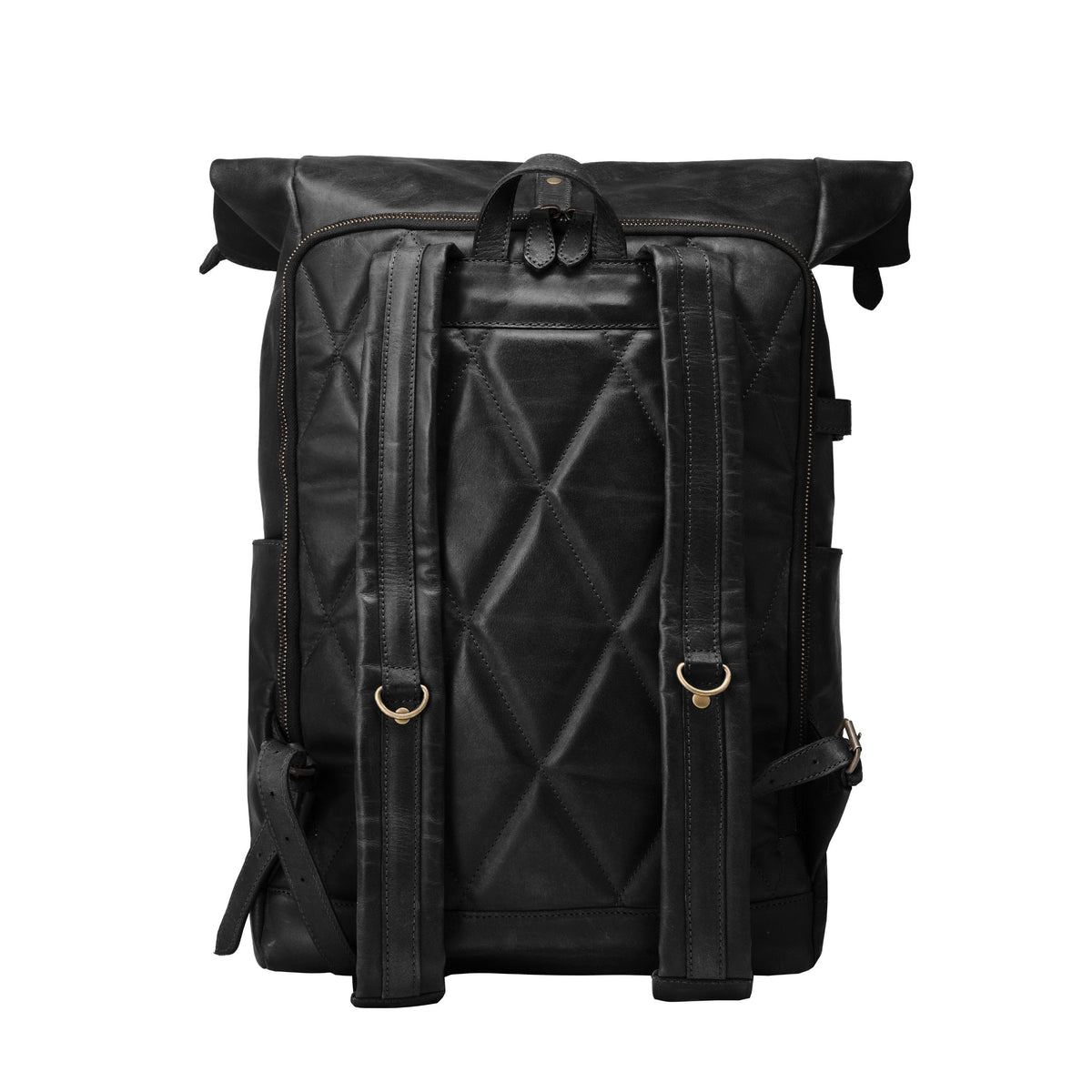 Arthur leather laptop backpack in Vintage Black – padded back and adjustable shoulder straps