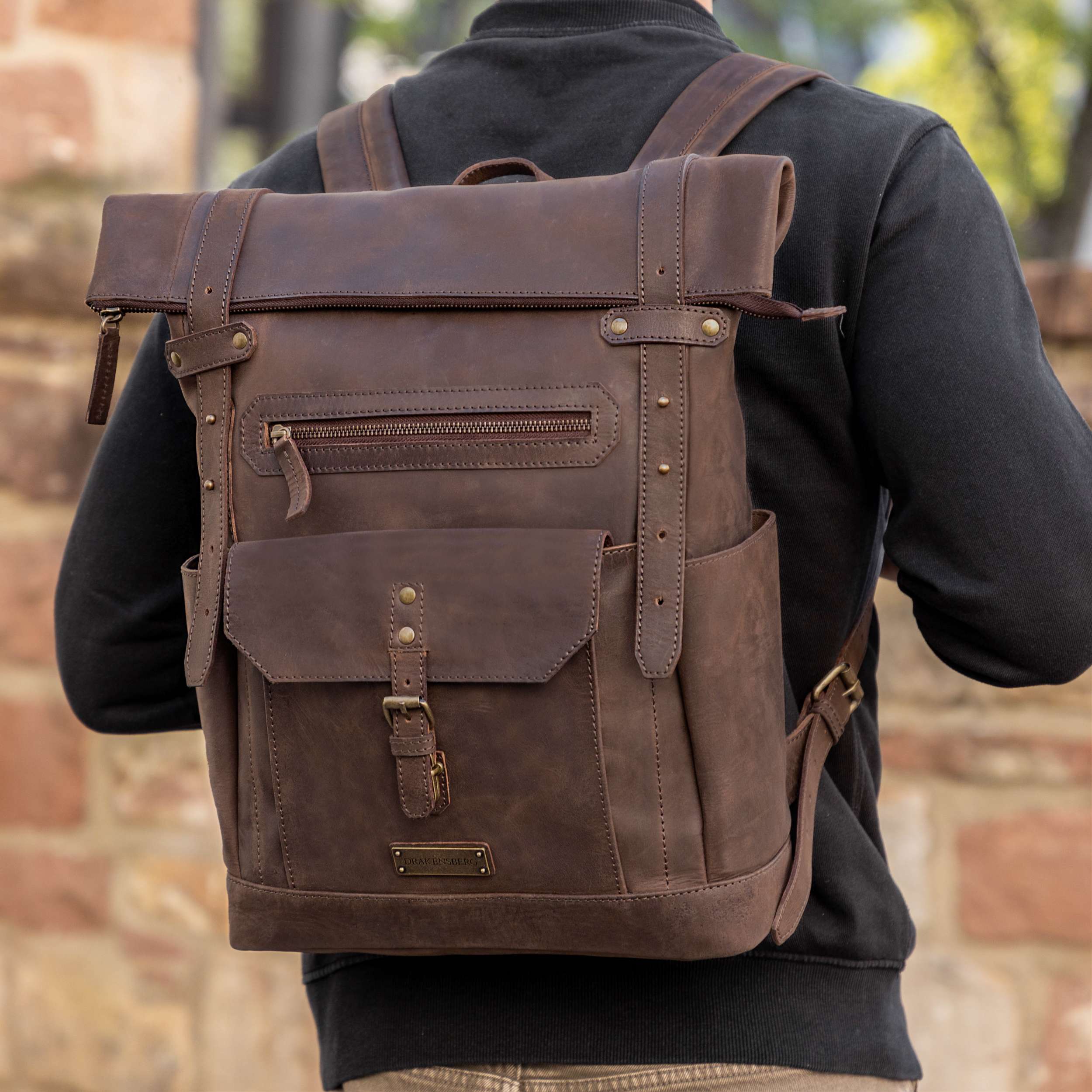 Leather rolltop backpack »Patrick« vintage, men DRAKENSBERG