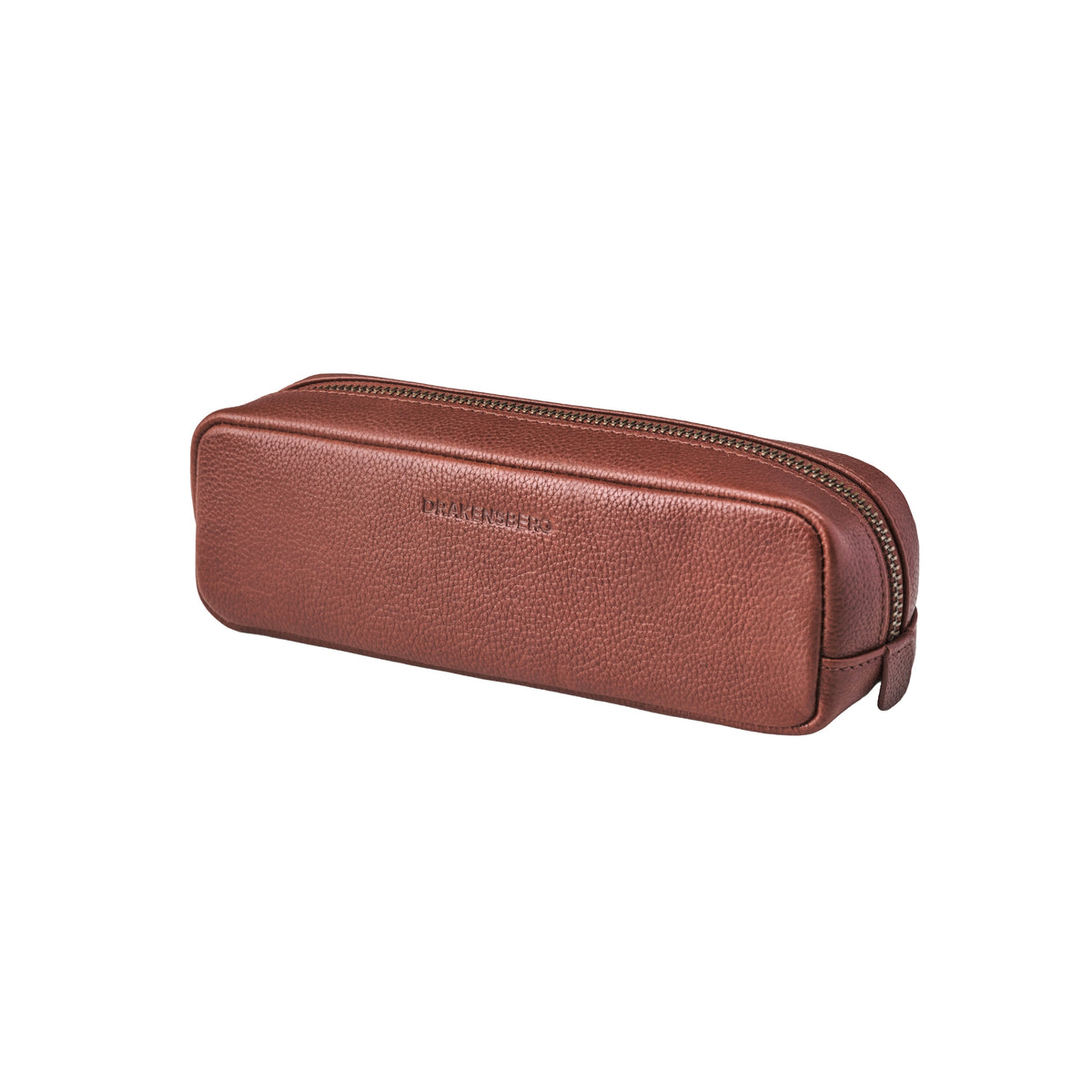 DRAKENSBERG Nino leather pencil case in chestnut-brown cowhide, three-quarter view